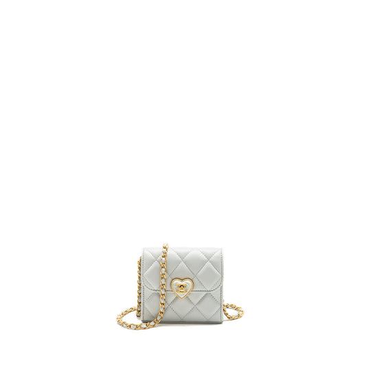 Chanel CC Enamel Heart Flap Lambskin Light Grey Clutch Bag