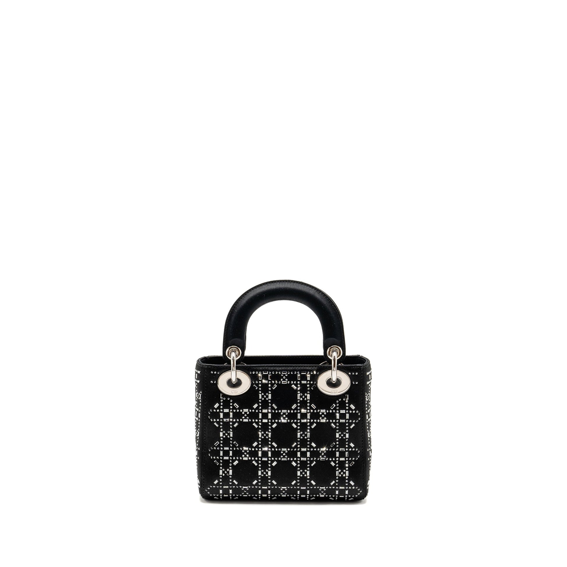 Dior Lady With Crystal Handbag Satin Black Travel Bag Black Handbag