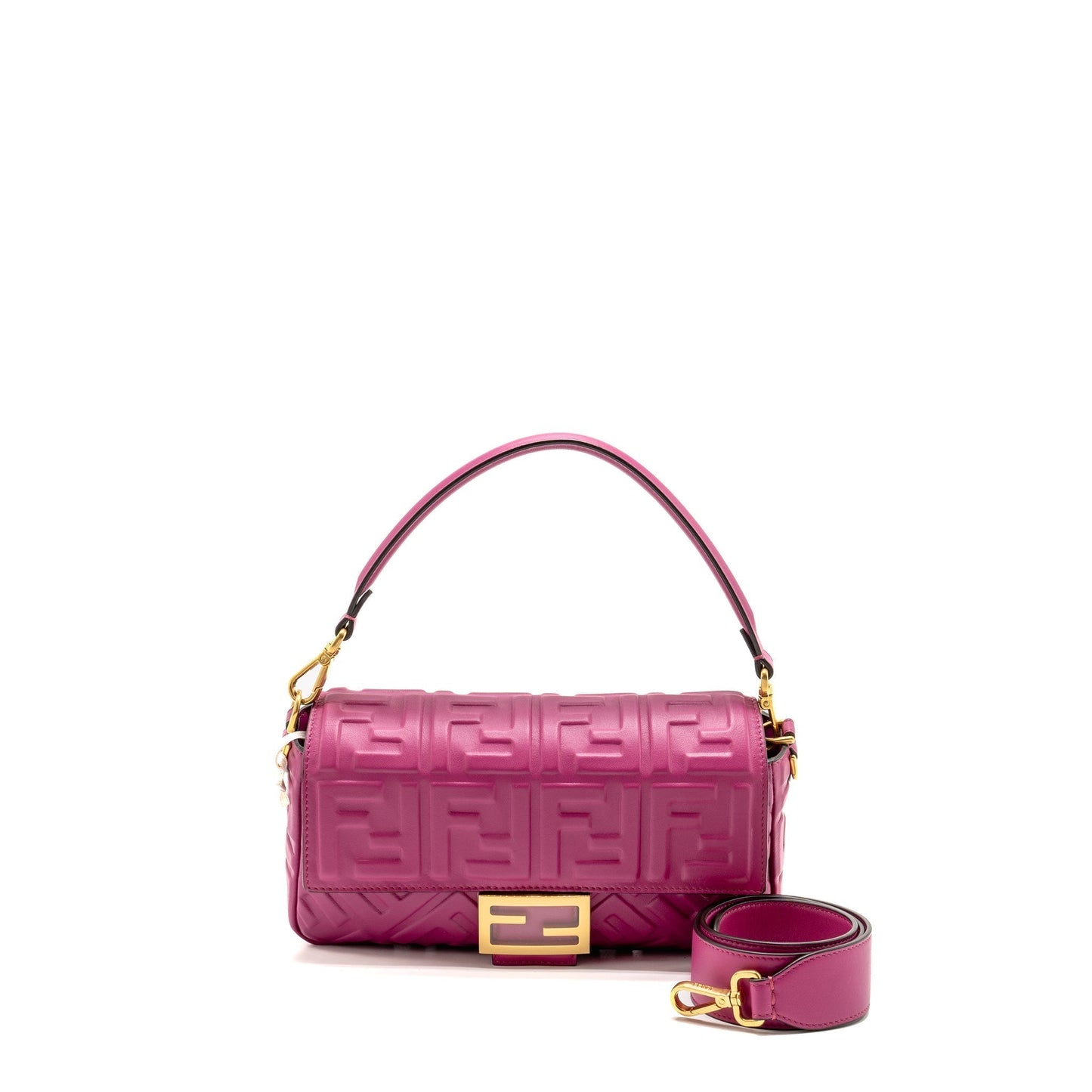 Fendi Baguette Purse Nappa Leather Pink Embossed Shoulder Bag