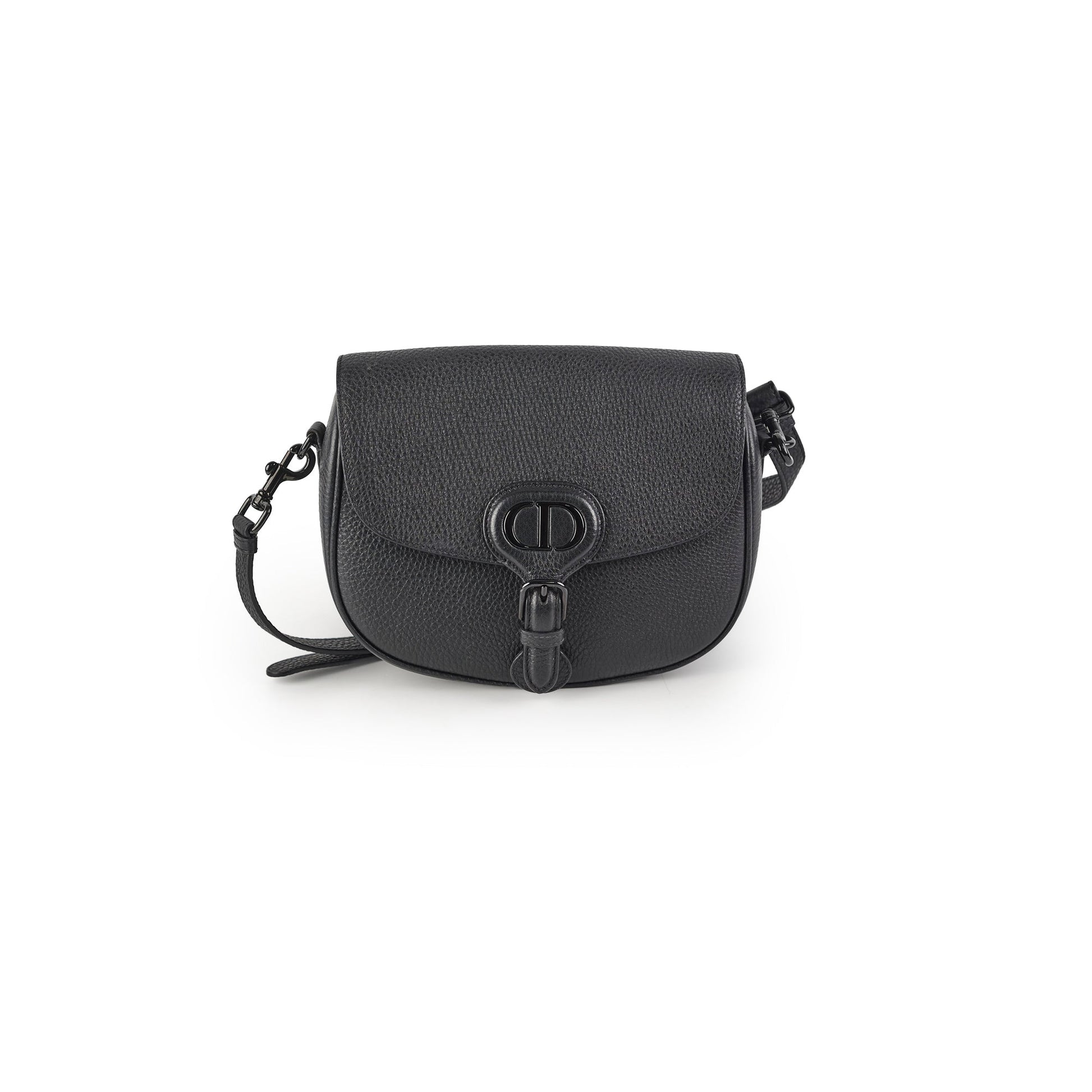 Dior Christian Grained Calfskin Bobby Crossbody Bag Black Medium Flap
