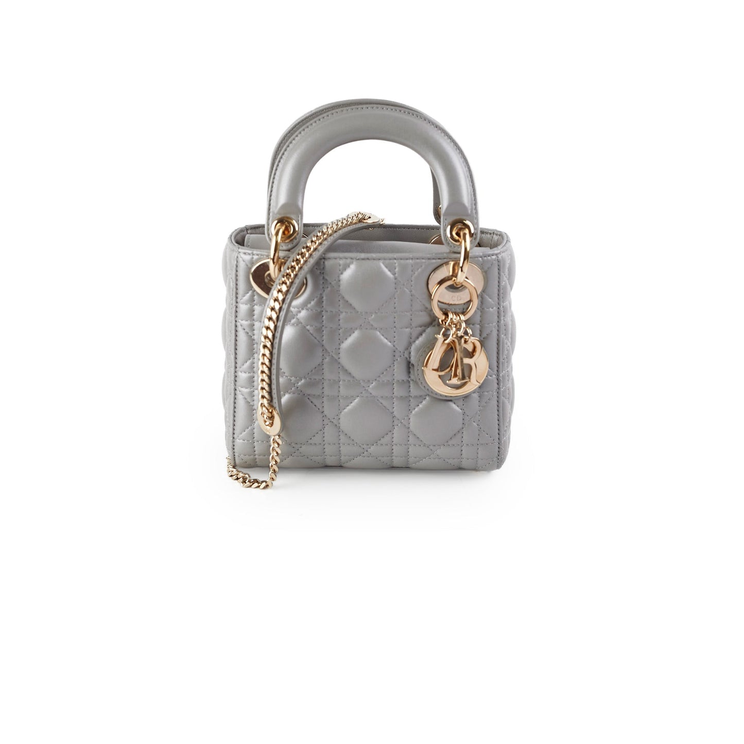 Dior Christian Lady Grey Crossbody Bag Lambskin Gray Mini