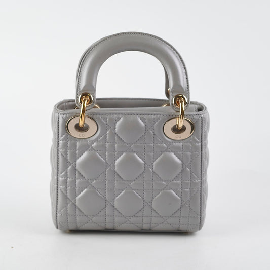 Dior Christian Lady Grey Crossbody Bag Lambskin Gray Mini
