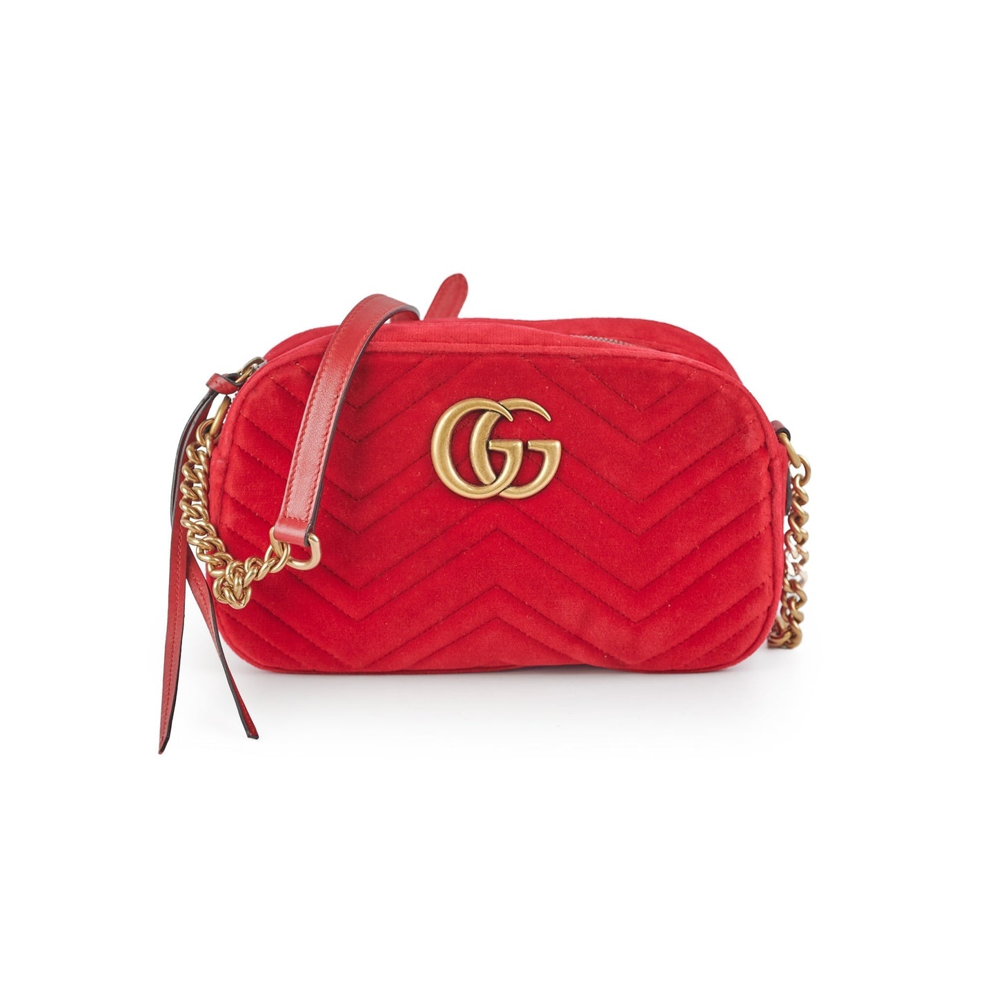 Gucci Marmont Velvet Crossbody Bag Red Small Velvet Red