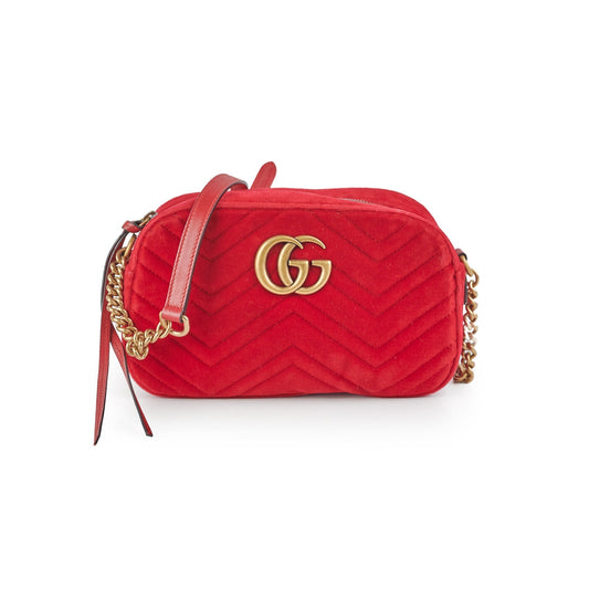 Gucci Marmont Velvet Crossbody Bag Red Small Velvet Red