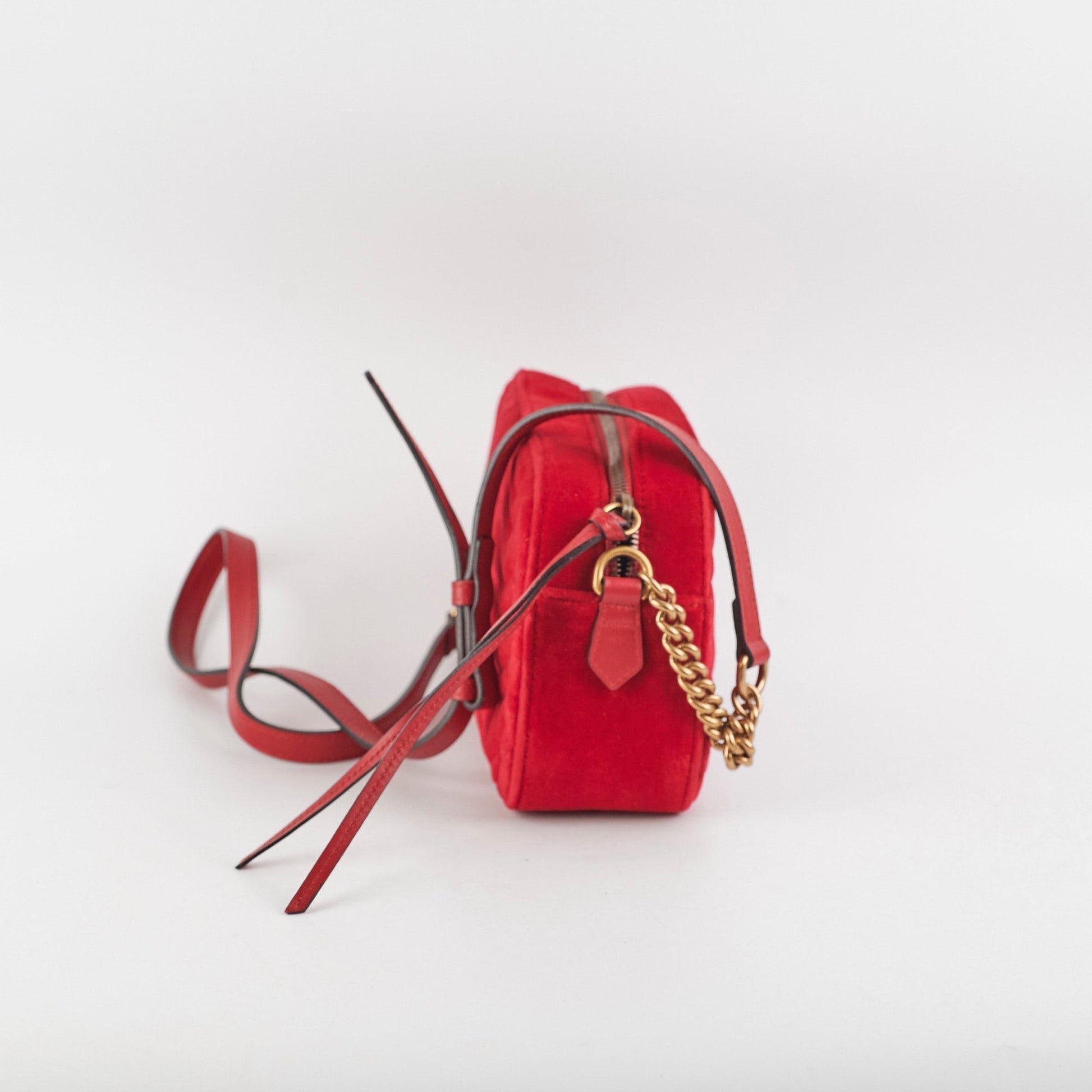 Gucci Marmont Velvet Crossbody Bag Red Small Velvet Red