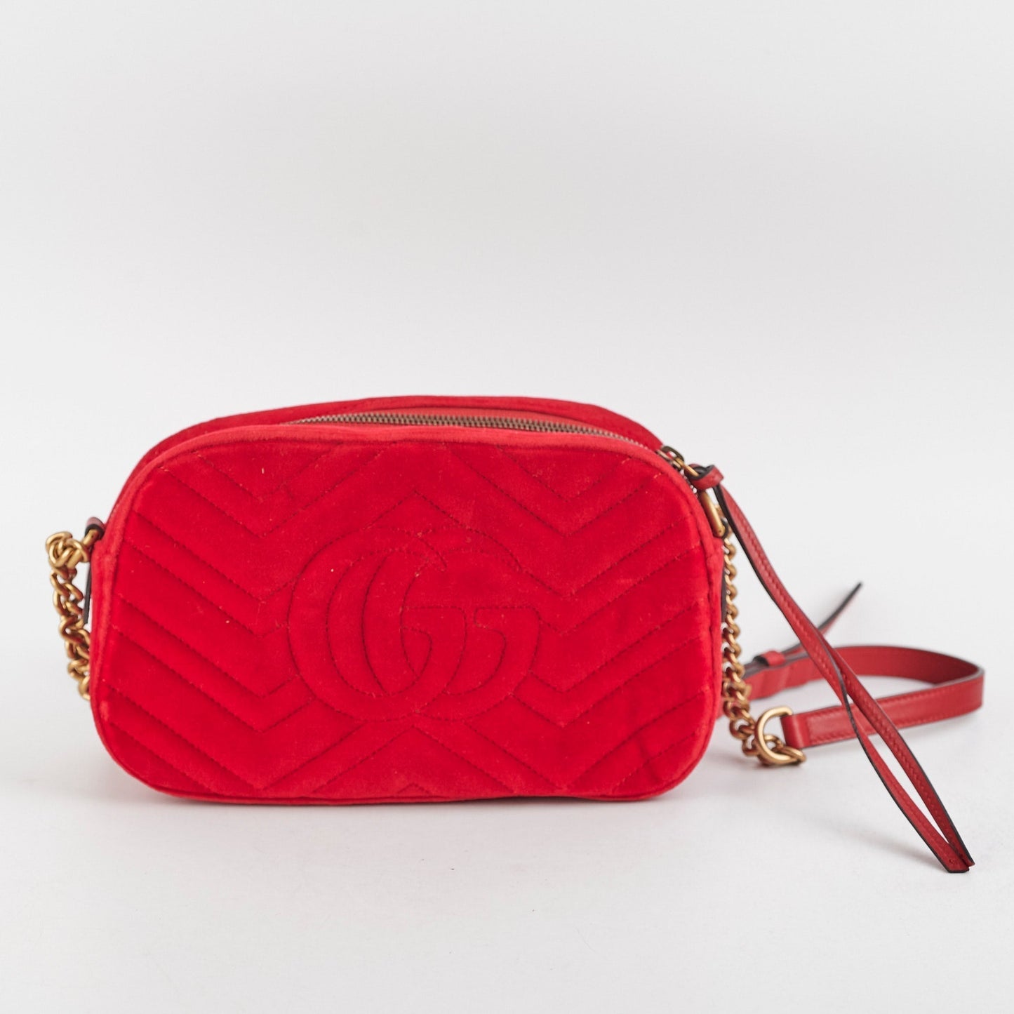 Gucci Marmont Velvet Crossbody Bag Red Small Velvet Red