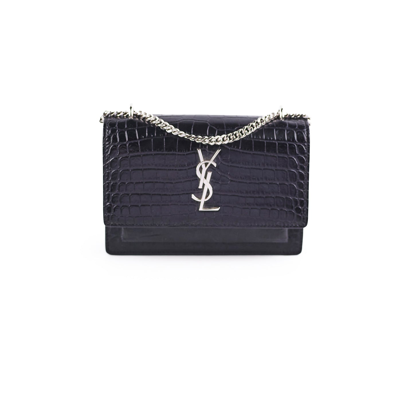 YSL Saint Laurent Sunset Corc Crossbody Bag Black Mini Embossed