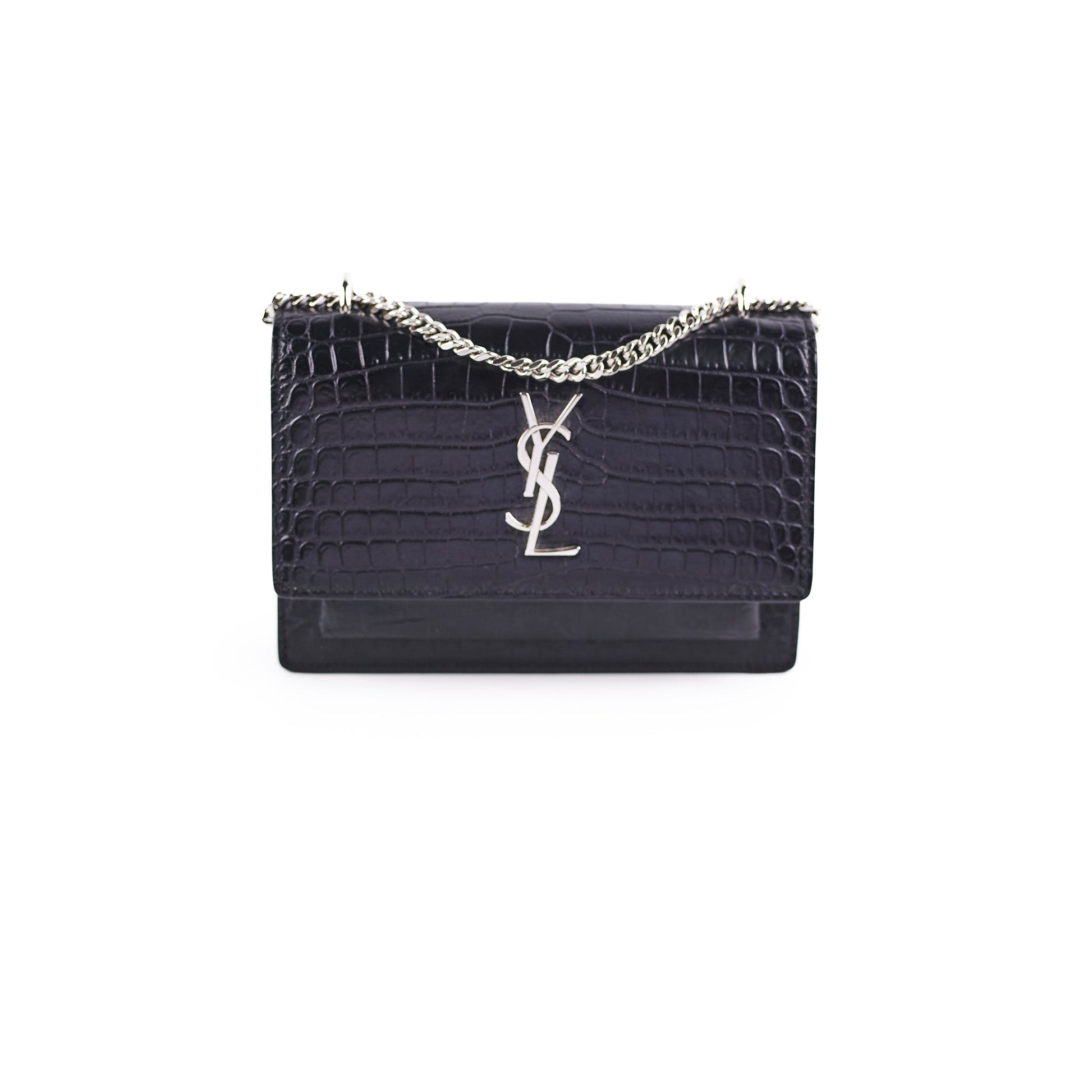 YSL Saint Laurent Sunset Corc Crossbody Bag Black Mini Embossed