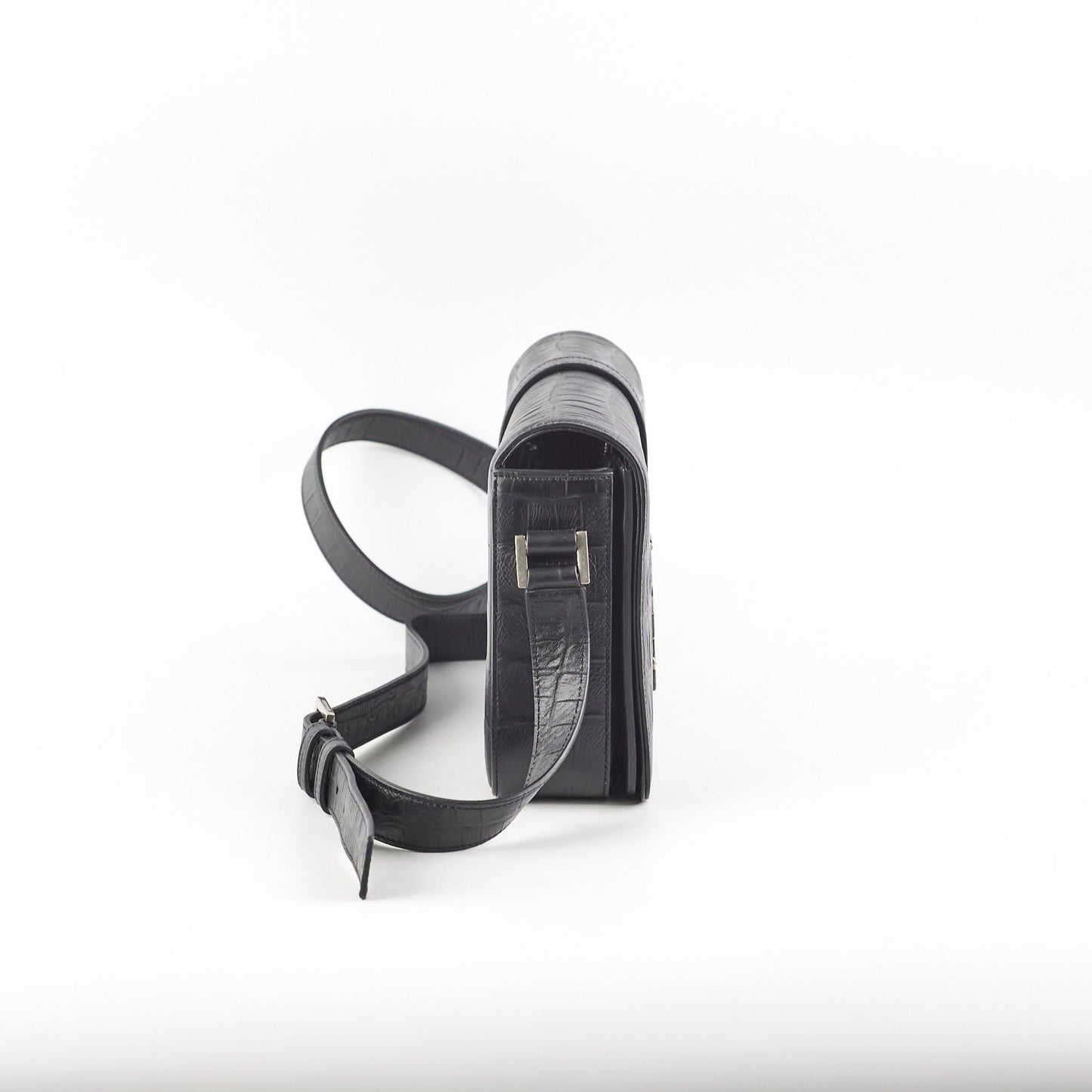 YSL Saint Laurent Croc Crossbody Black Embossed Crossbody Bag