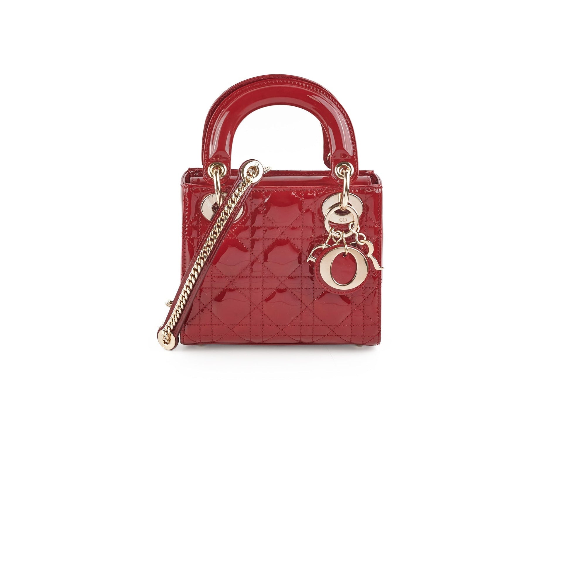 Dior Christian Lady Crossbody Bag Patent Red Mini