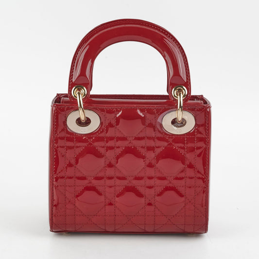 Dior Christian Lady Crossbody Bag Patent Red Mini