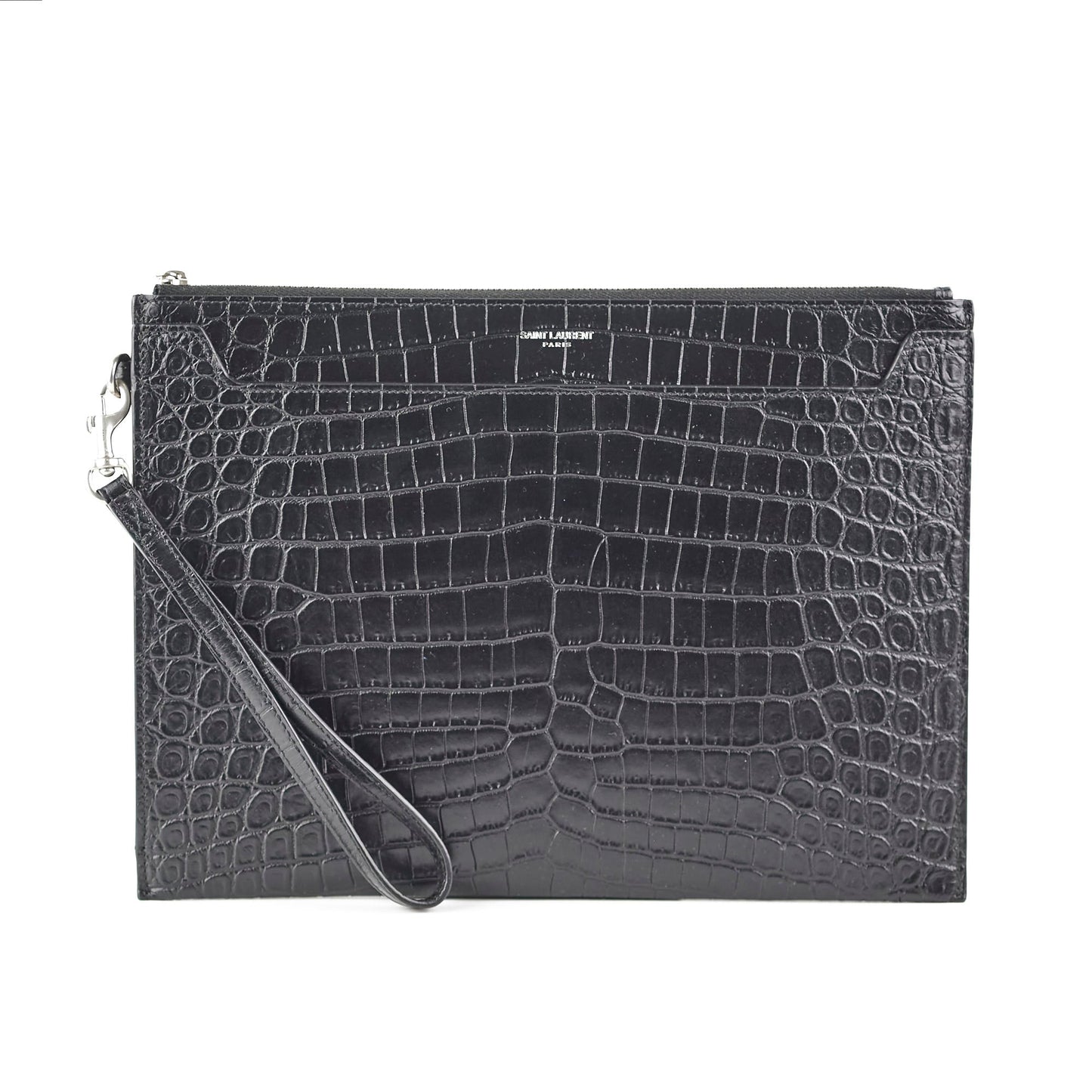 YSL Saint Laurent Croc Clutch Black Embossed Clutch Bag Embossed Black Clutch