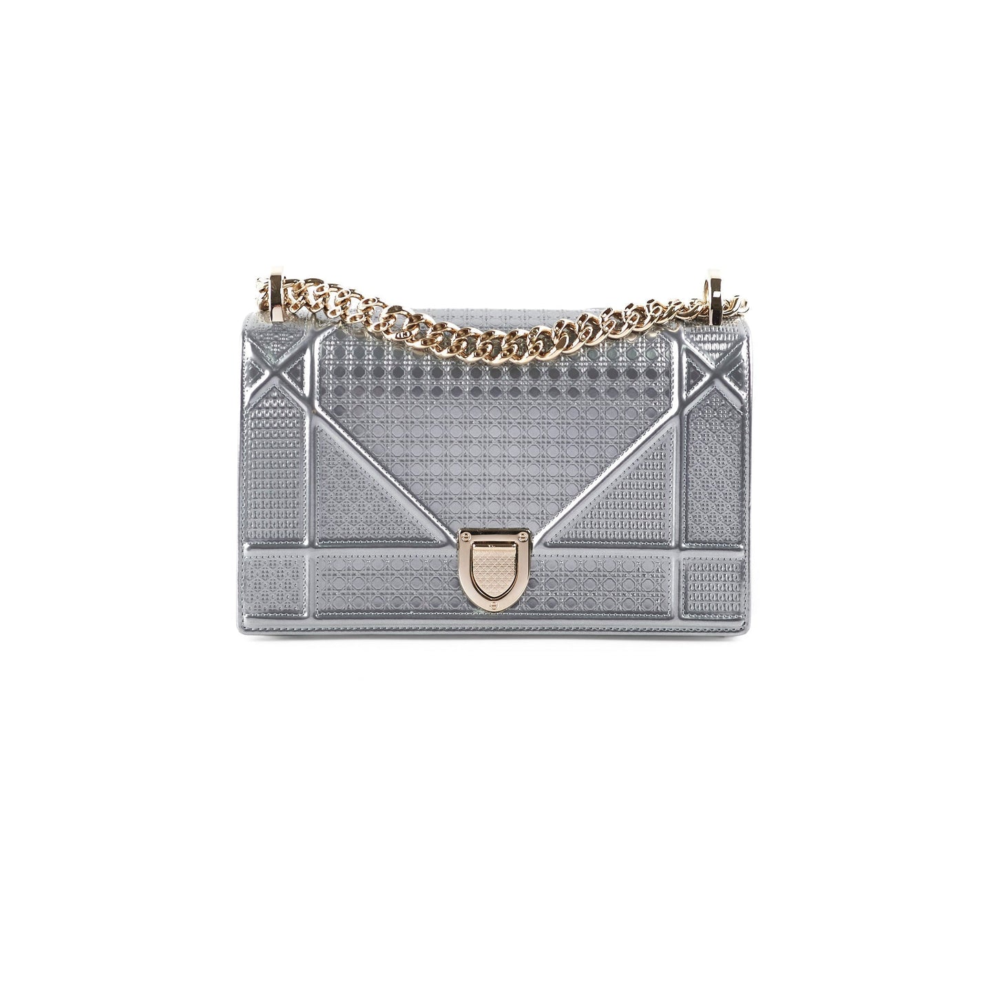 Dior Christian Cannage Medum ama Metallic Crossbody Bag Silver Micro