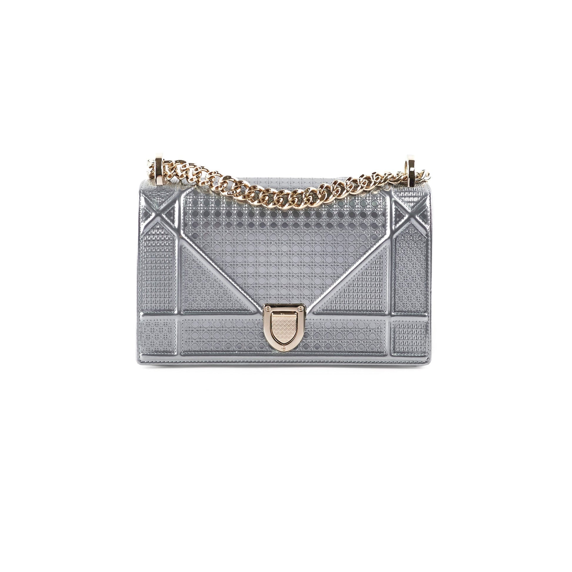 Dior Christian Cannage Medum ama Metallic Crossbody Bag Silver Micro