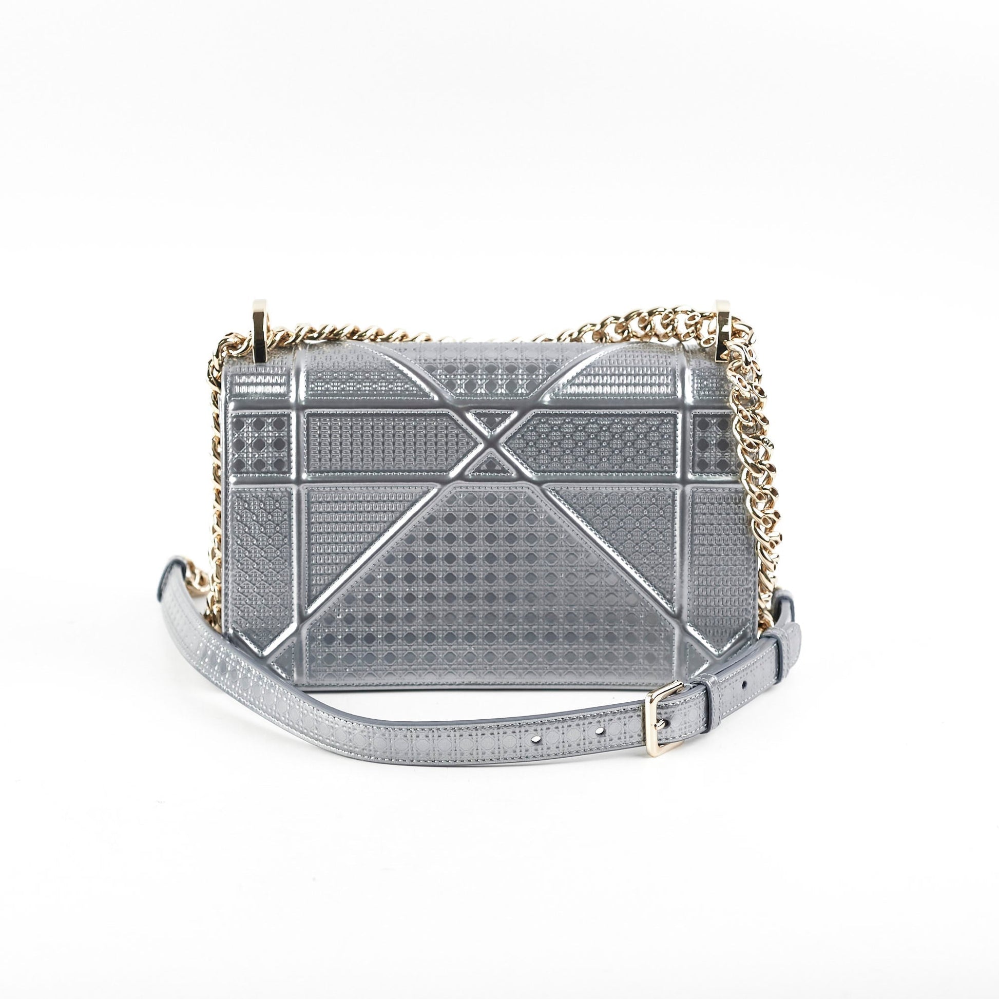 Dior Christian Cannage Medum ama Metallic Crossbody Bag Silver Micro