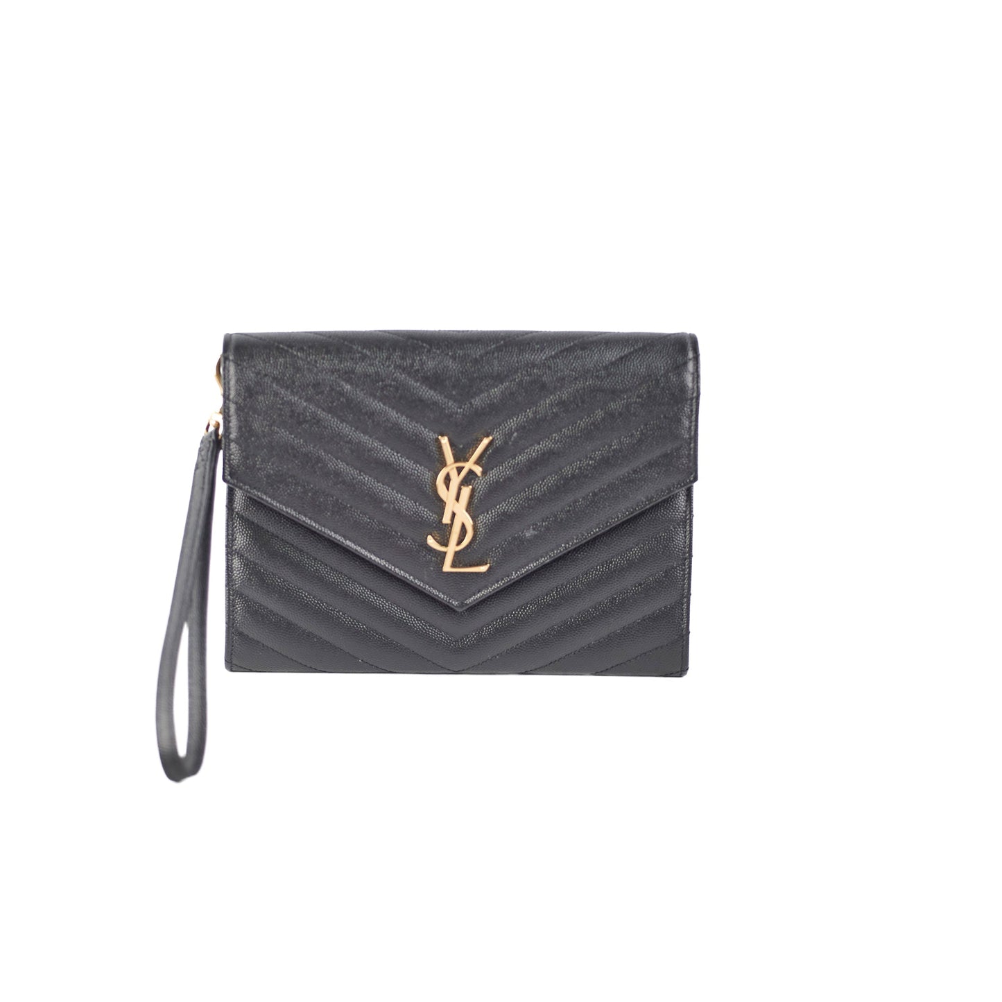YSL Saint Laurent Grained Clutch Wristlet Leather Black Clutch Bag
