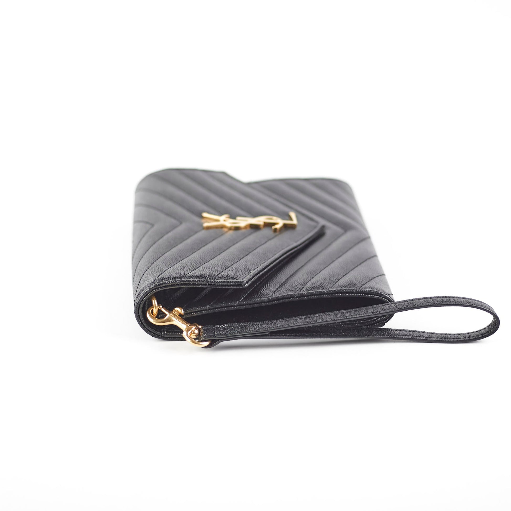 YSL Saint Laurent Grained Clutch Wristlet Leather Black Clutch Bag
