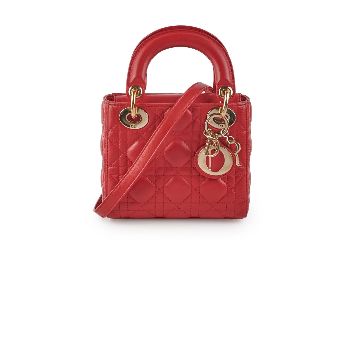 Dior Christian Lady Crossbody Bag Lambskin Red Mini