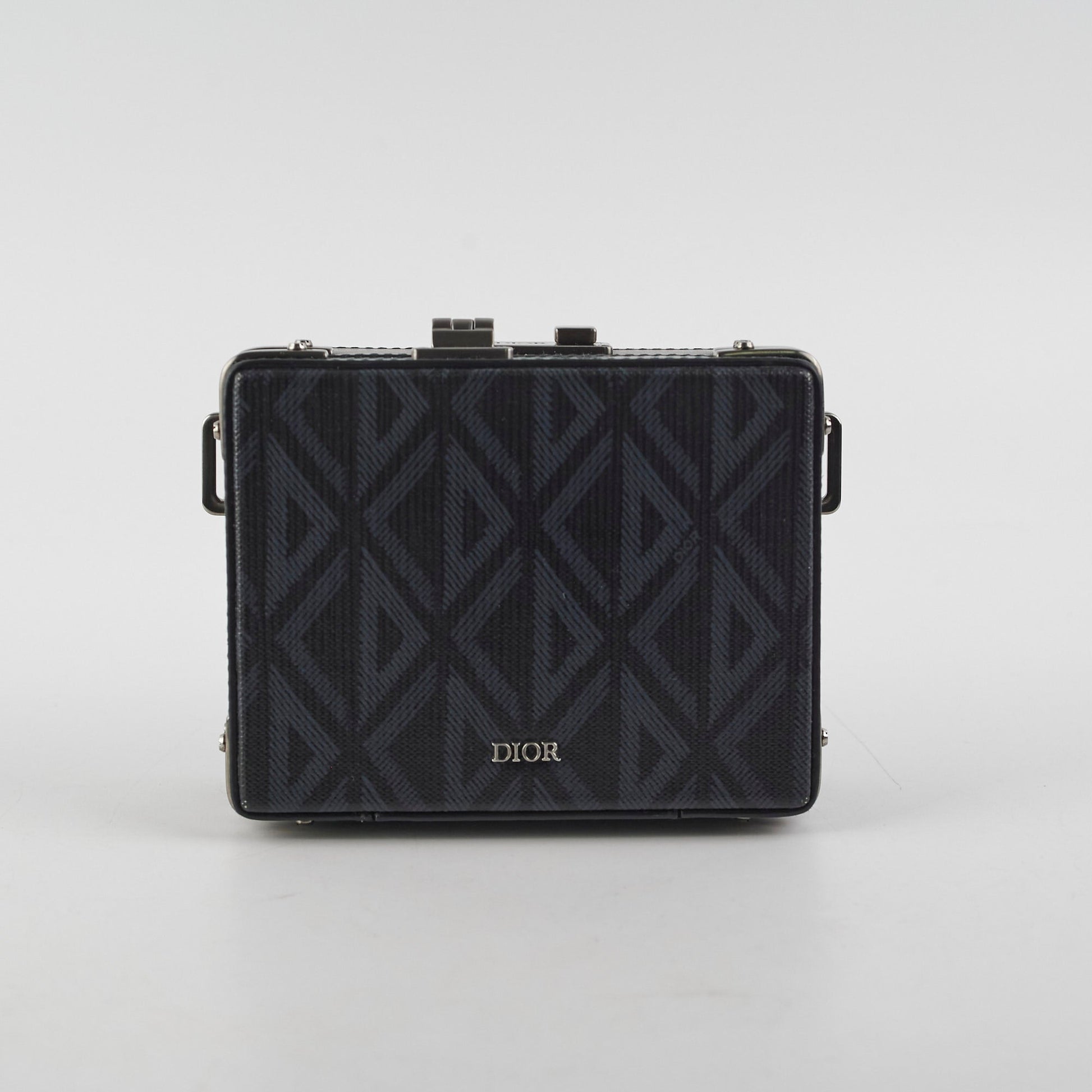 Dior Christian Lock Crossbody Bag Canvas Black Blue