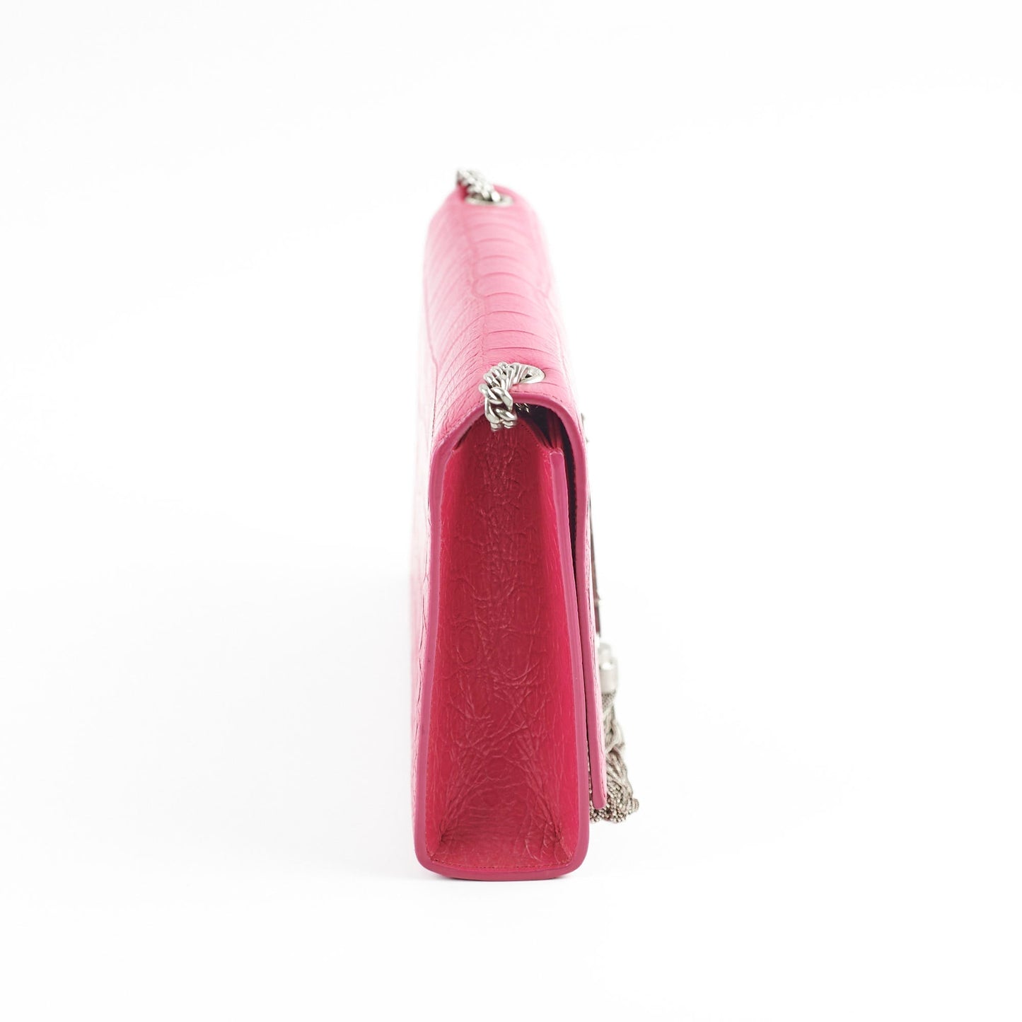 YSL Saint Laurent Croc Kate Tassle Bag Pink Embossed Shoulder Bag