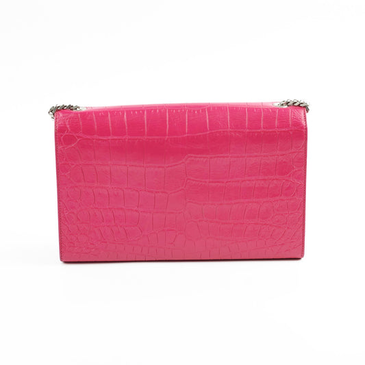 YSL Saint Laurent Croc Kate Tassle Bag Pink Embossed Shoulder Bag