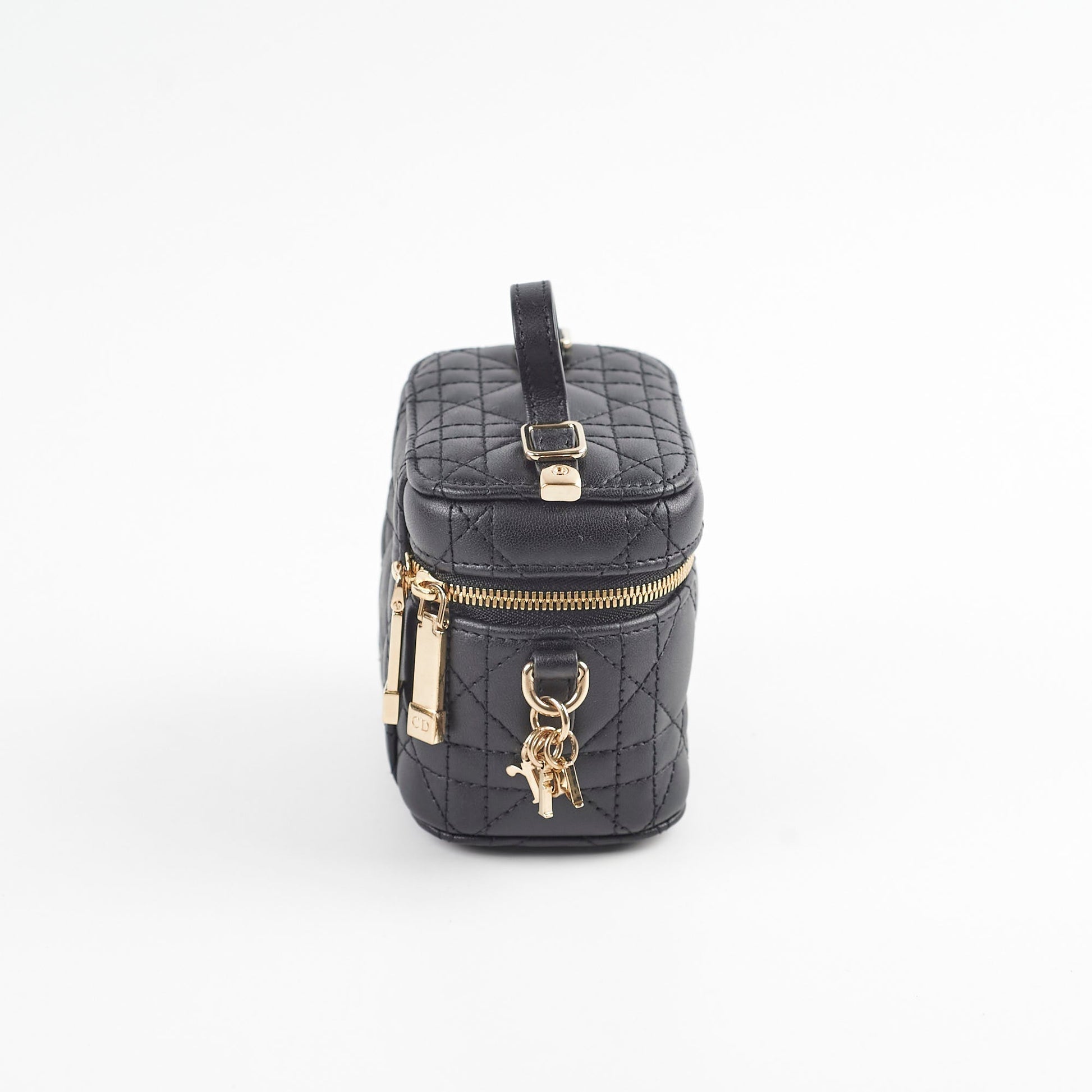 Dior Christian Vanity Case Cannage Crossbody Bag Lambskin Black Micro