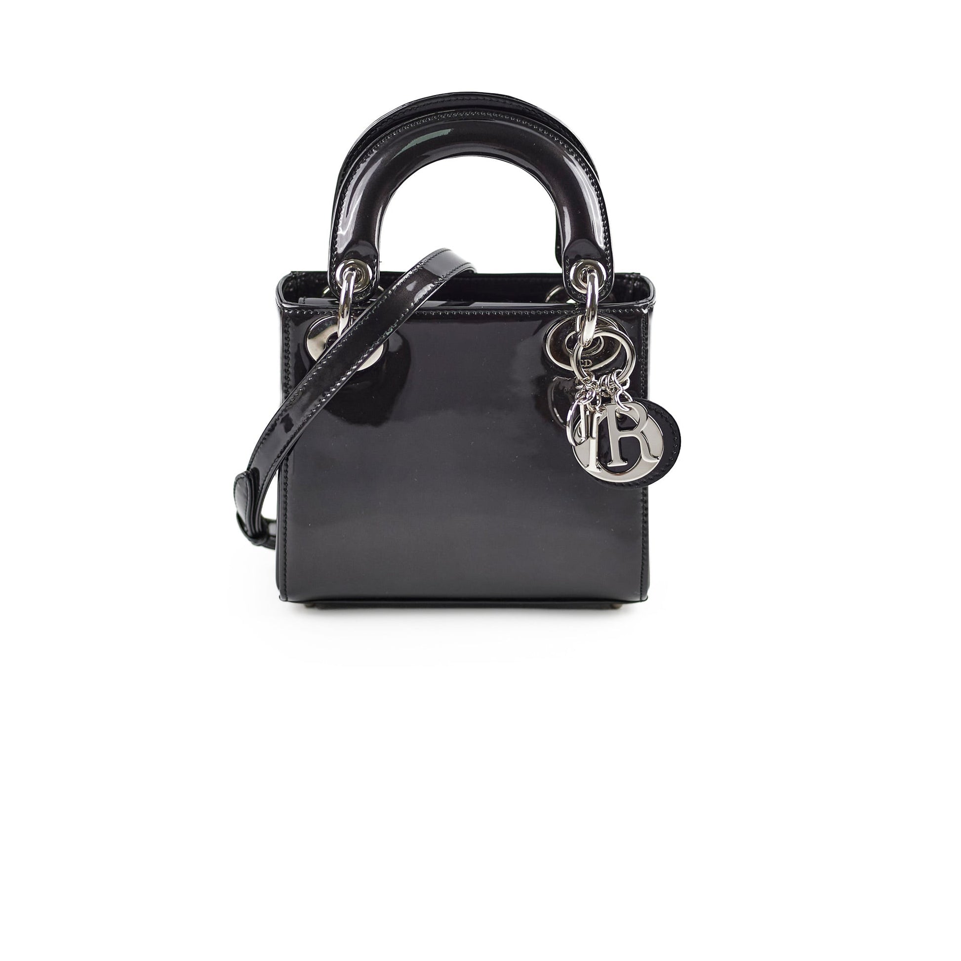 Dior Christian Lady Crossbody Bag Patent Black Mini