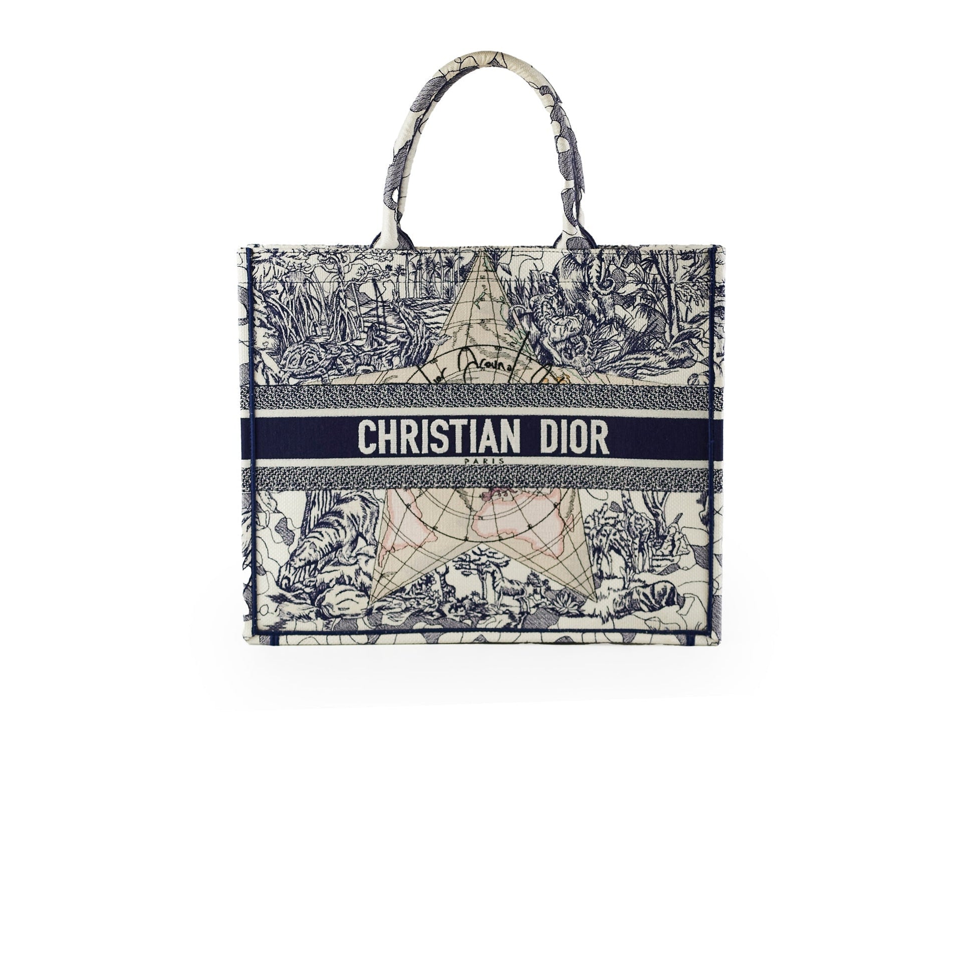 Dior Item Book Tote Around The World Navy Large Tote Bag