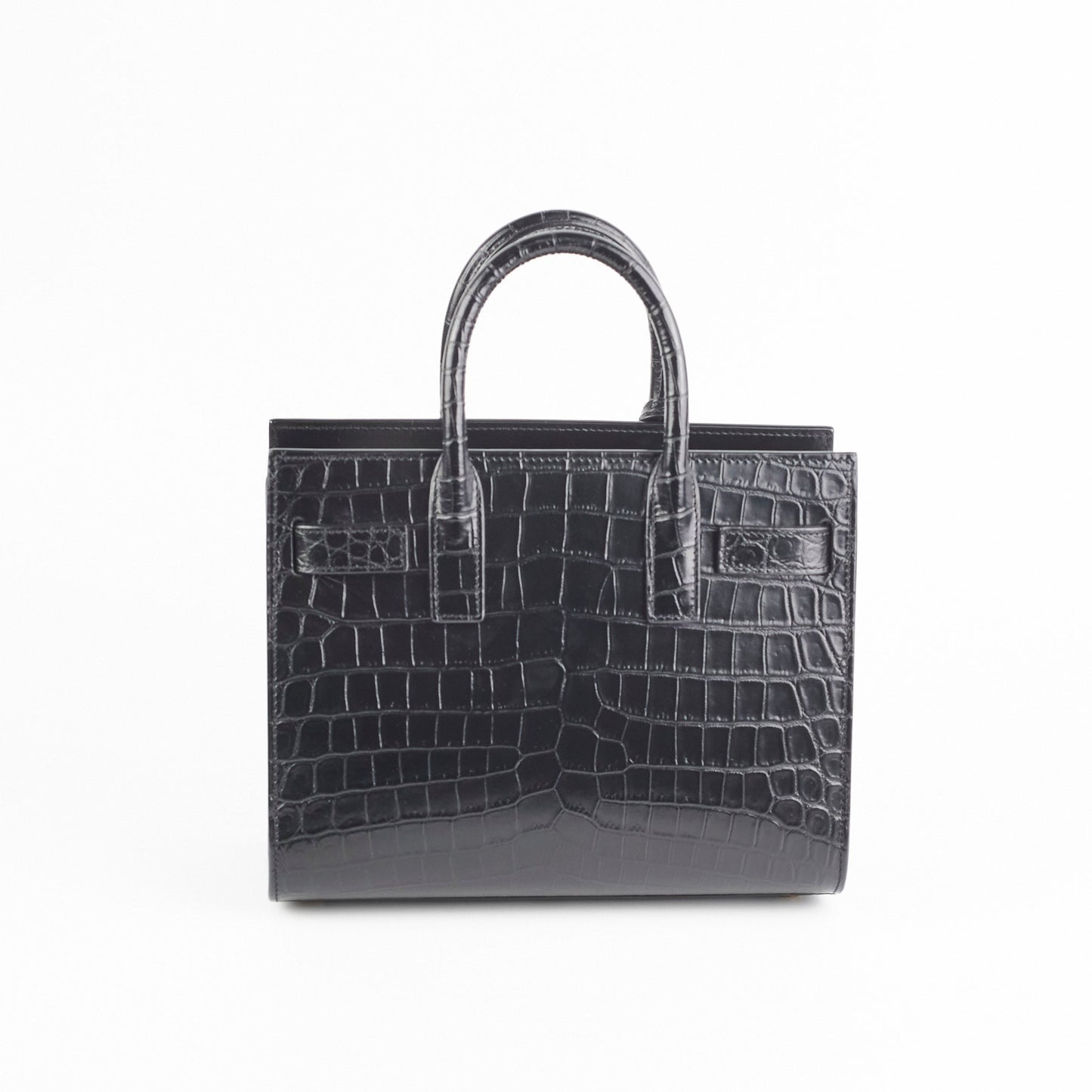 YSL Saint Laurent Sac De Jour Nano Croc Crossbody Bag Black Embossed