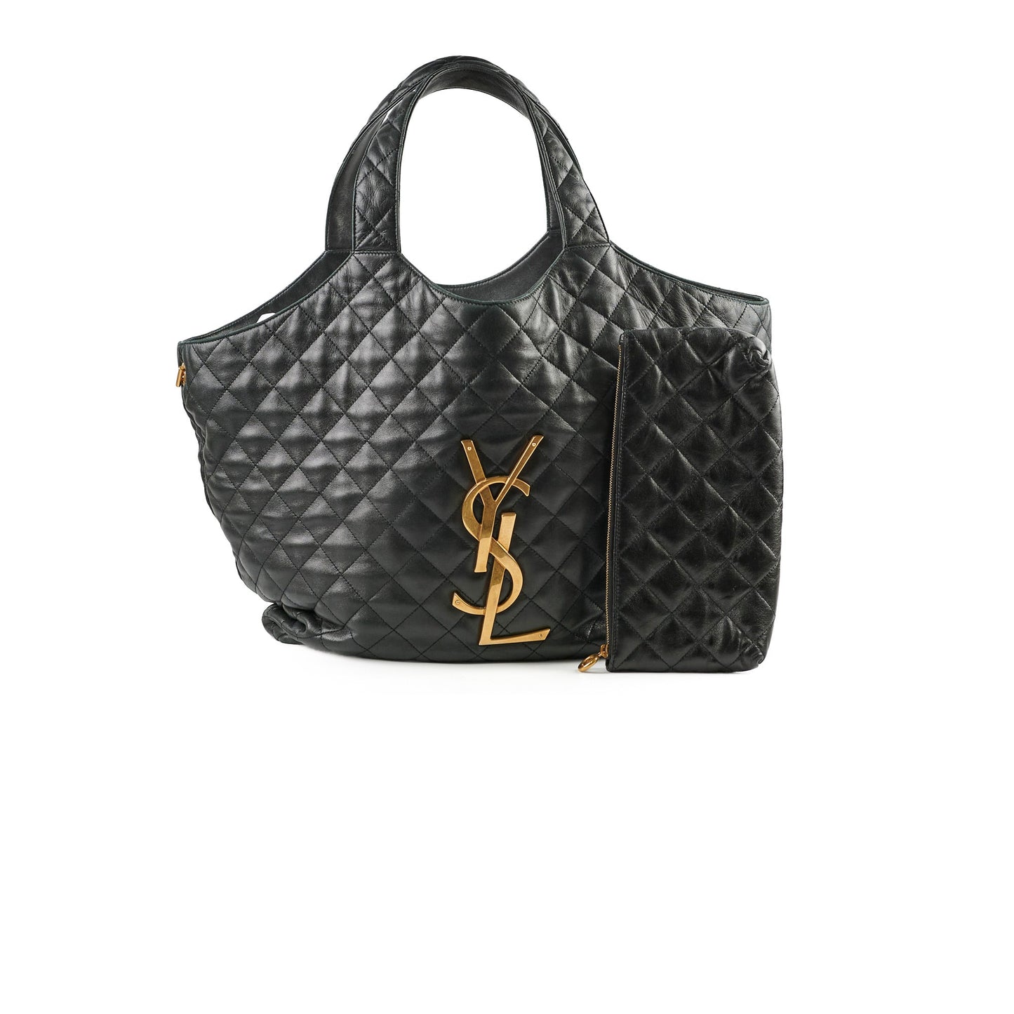 YSL Saint Laurent Shopping Bag Lambskin Quilted Black Tote Bag