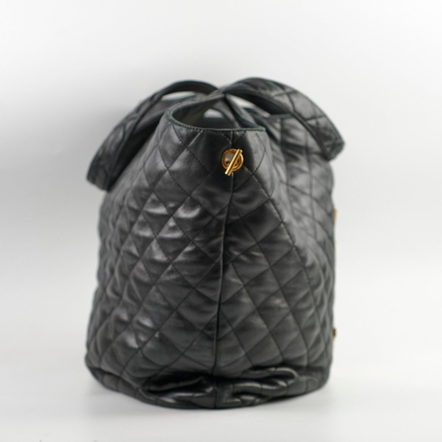 YSL Saint Laurent Shopping Bag Lambskin Quilted Black Tote Bag
