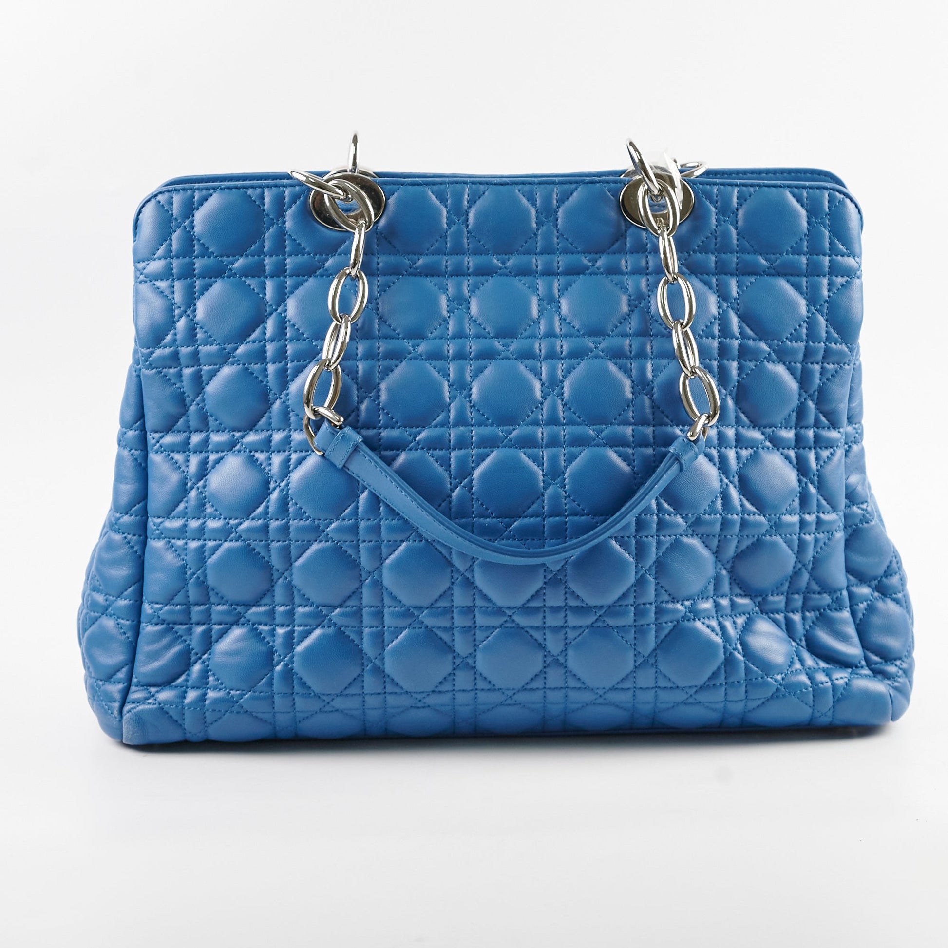 Dior Christian Cannage Shopping Tote Leather Blue Shoulder Bag