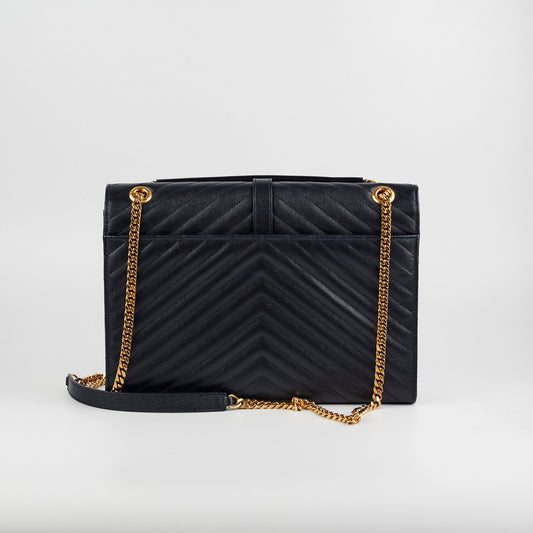 YSL Saint Laurent Envelope Shoulder Bag Navy Large