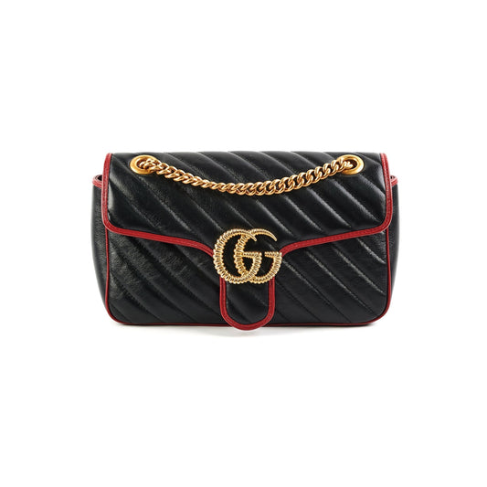 Gucci Marmont Shoulder Bag Black Red Crossbody Bag