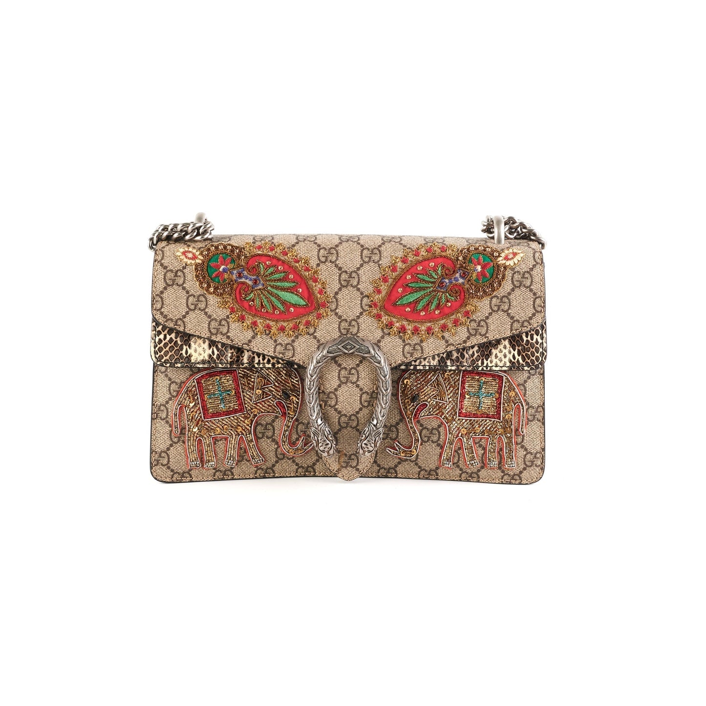 Gucci Dionysus Python With Embellished Elephant Patches Shoulder Monogram Small Shoulder Bag