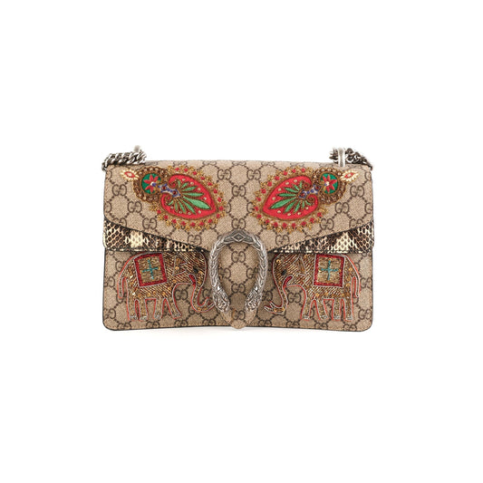 Gucci Dionysus Python With Embellished Elephant Patches Shoulder Monogram Small Shoulder Bag