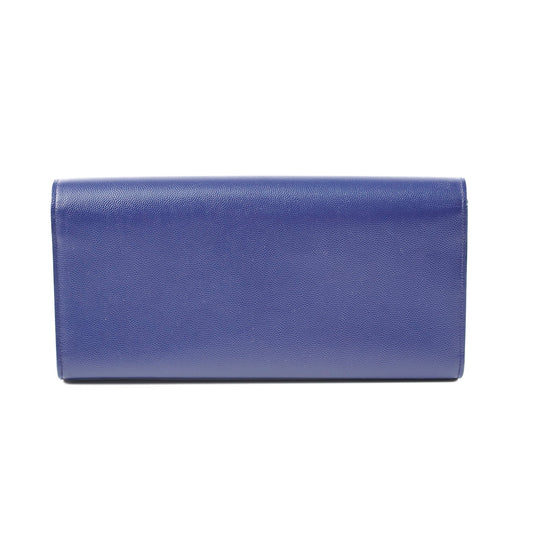 YSL Saint Laurent Long Grained Clutch Leather Blue Clutch Bag
