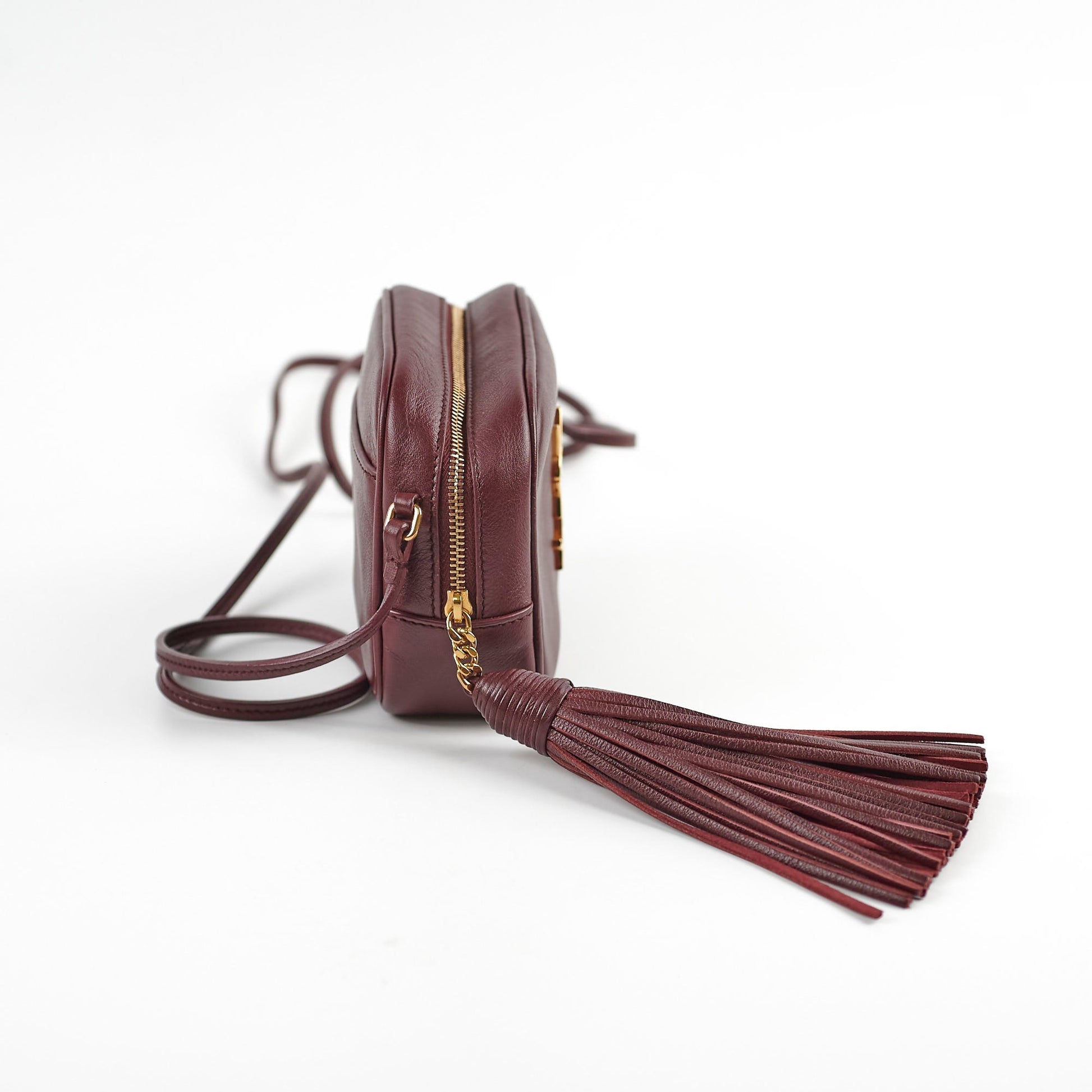 YSL Saint Laurent Lou Camera Burgundy Crossbody Bag Leather Mini