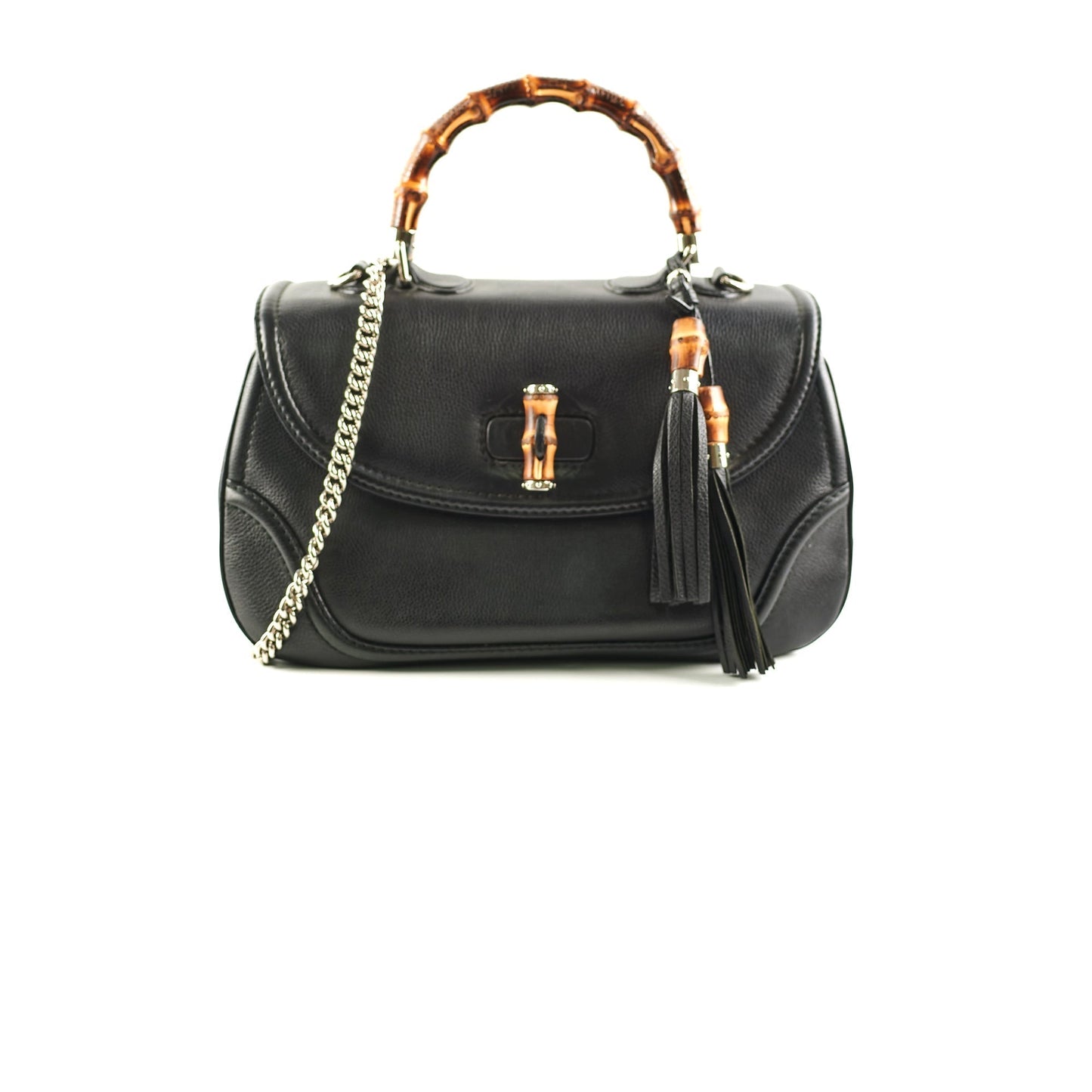 Gucci Bamboo Two Way Handbag Black Large Travel Bag