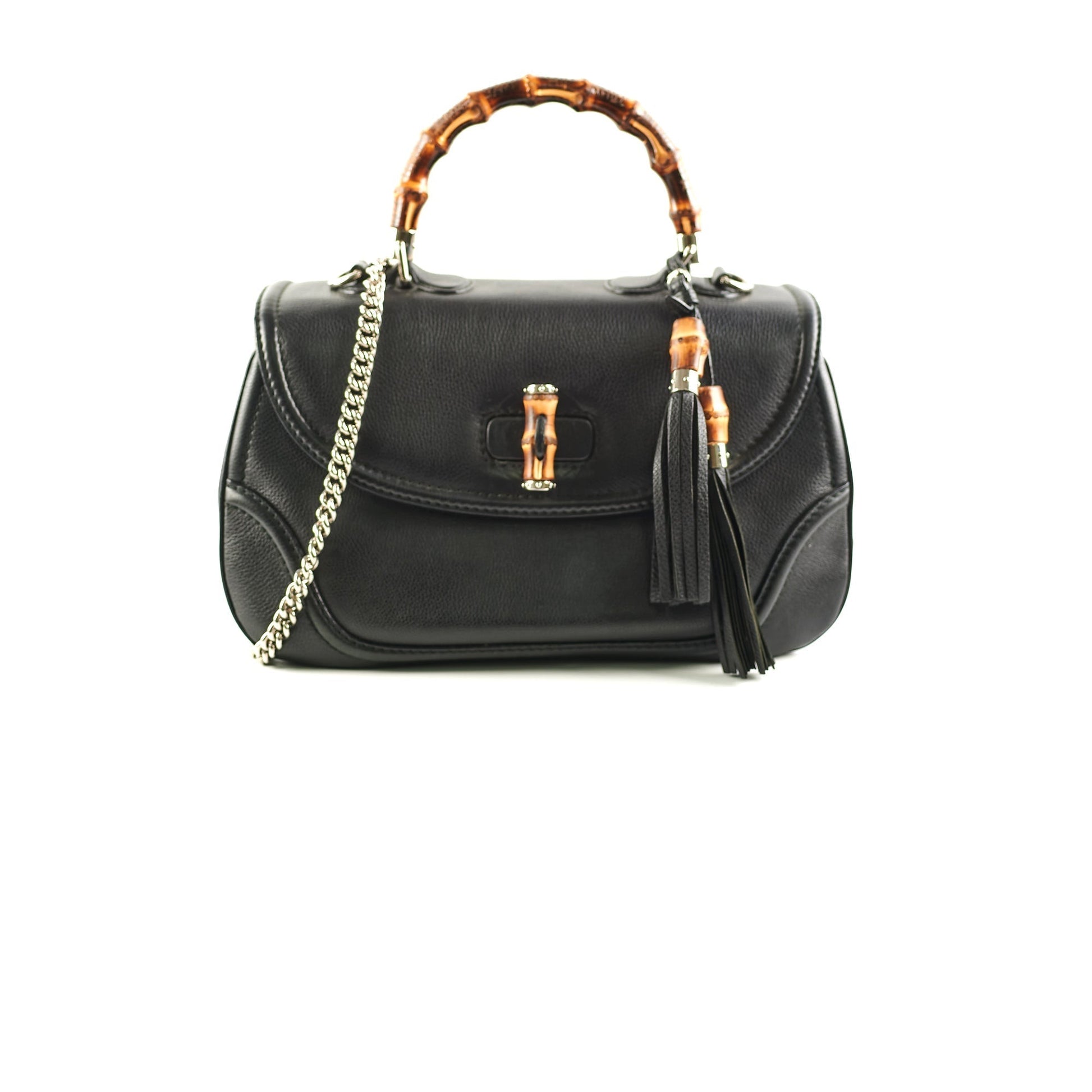 Gucci Bamboo Two Way Handbag Black Large Travel Bag