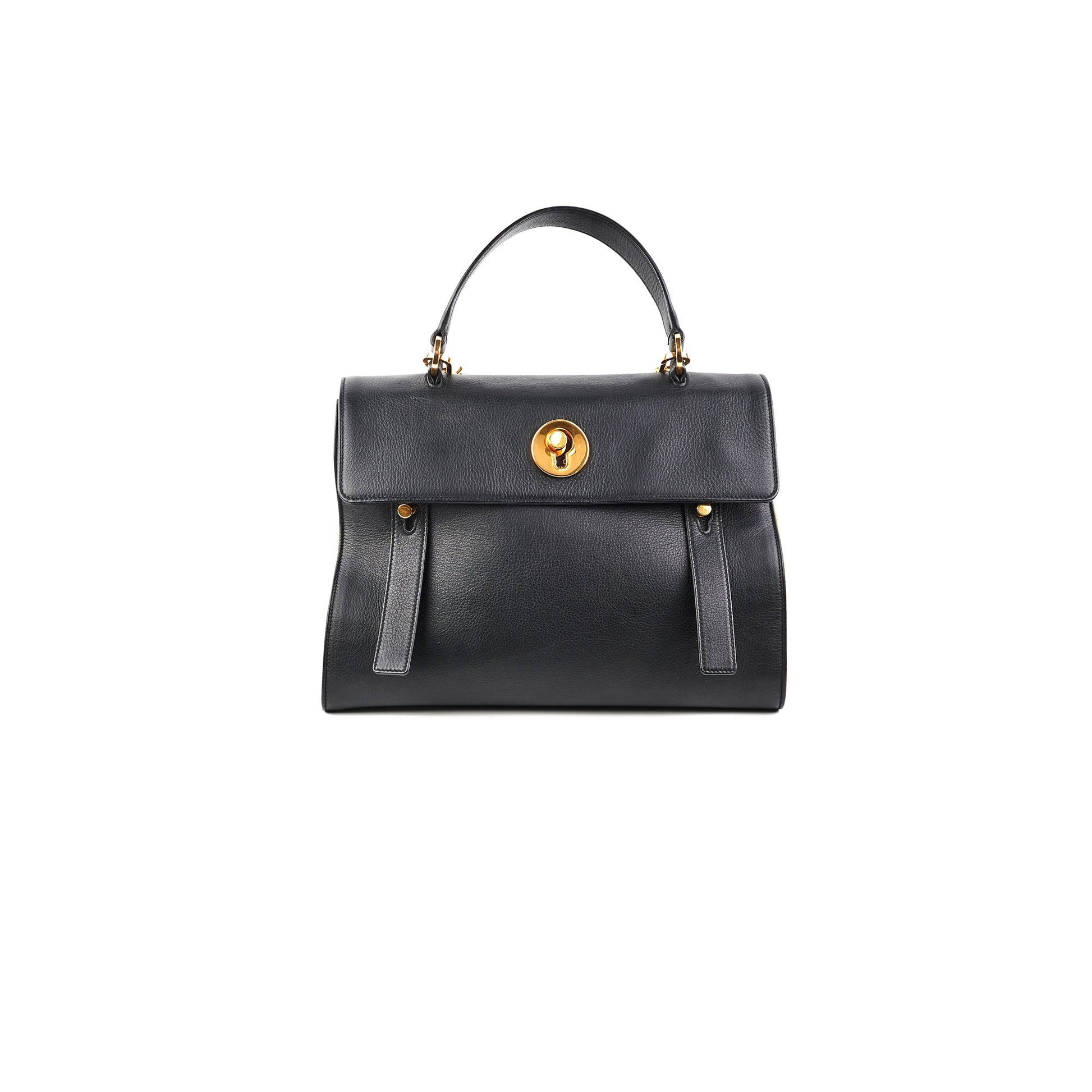 YSL Saint Laurent Calfskin And Shoulder Bag Black Beige