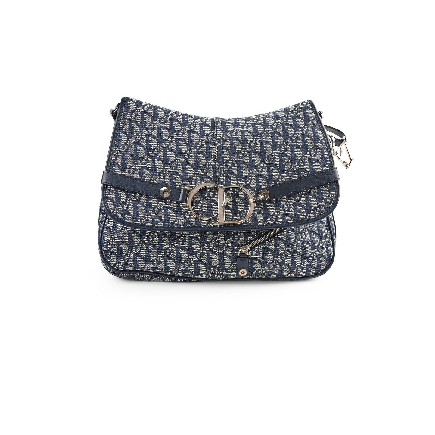 Dior Christian Oblique Side Carry Crossbody Bag Canvas Navy Flap