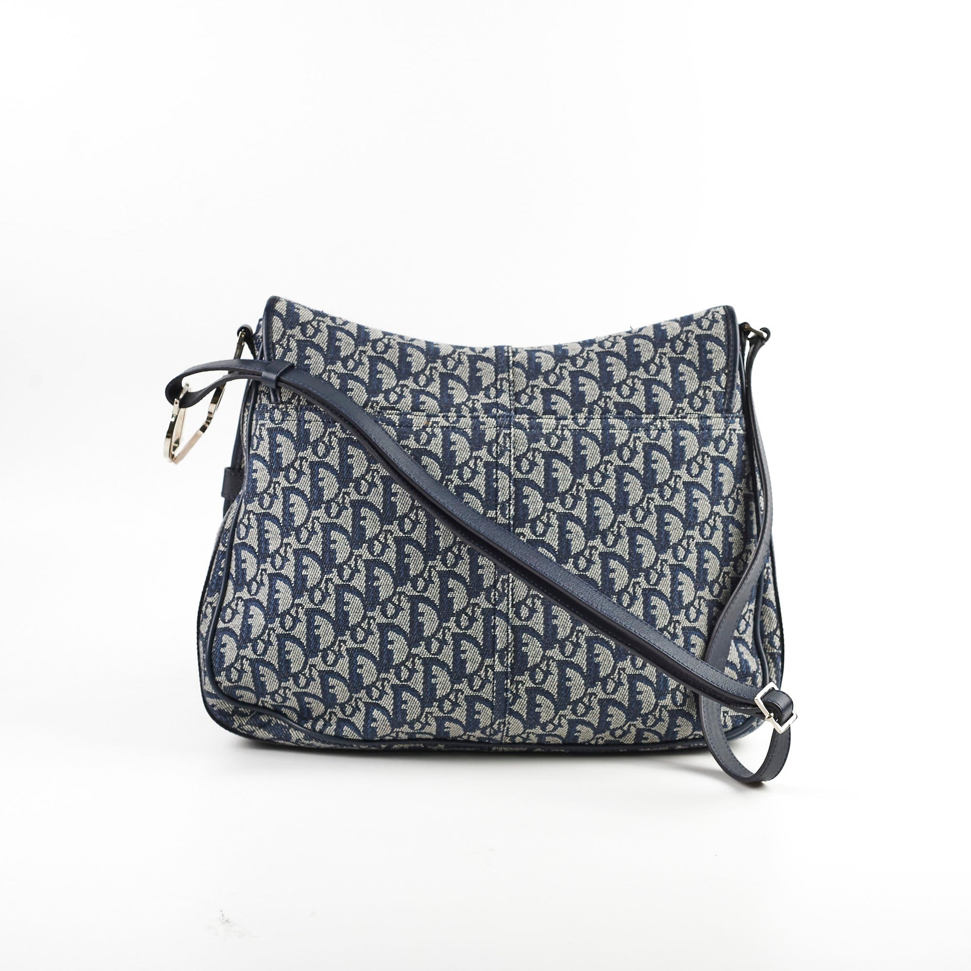 Dior Christian Oblique Side Carry Crossbody Bag Canvas Navy Flap