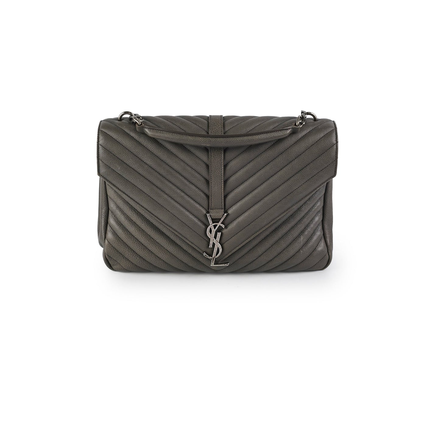 YSL Saint Laurent Colleague Grey Shoulder Bag Gray Large