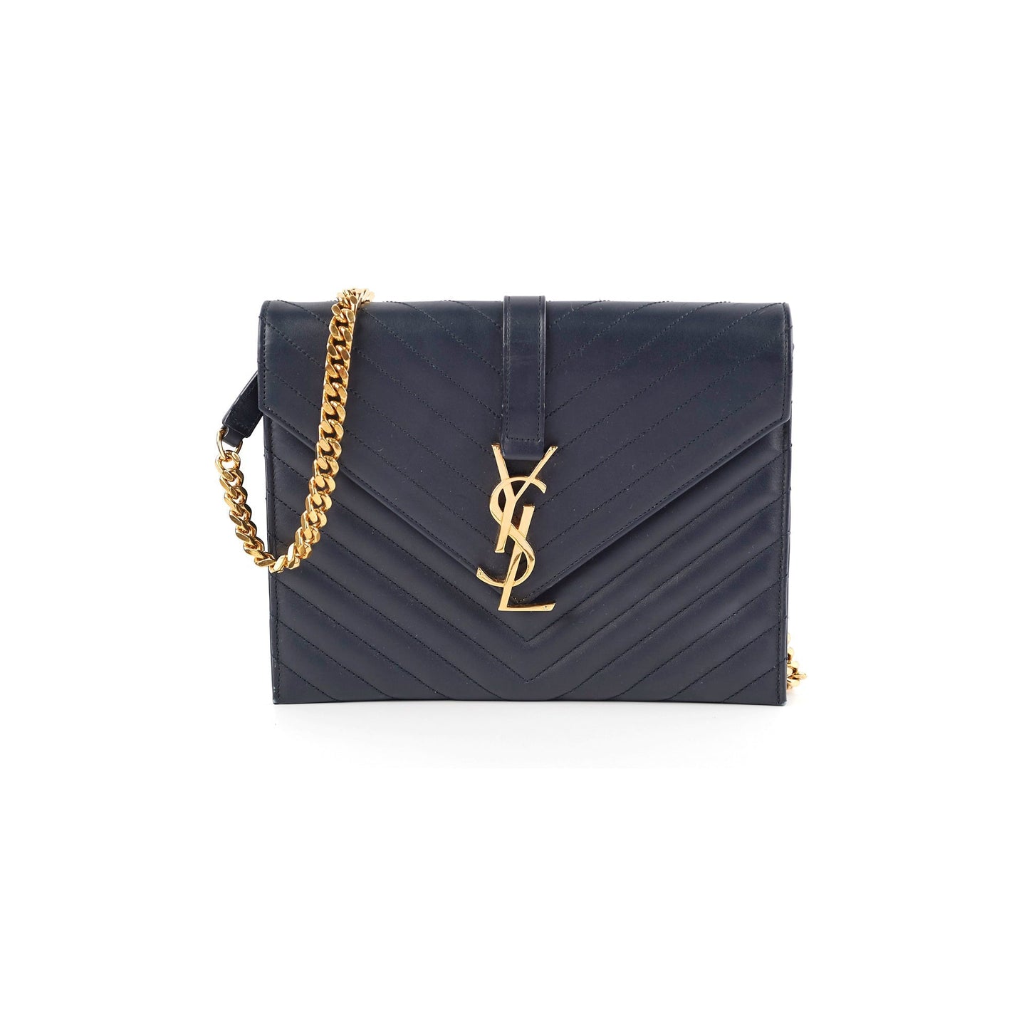 YSL Saint Laurent Clutch With Detachable Navy Chain Clutch Bag