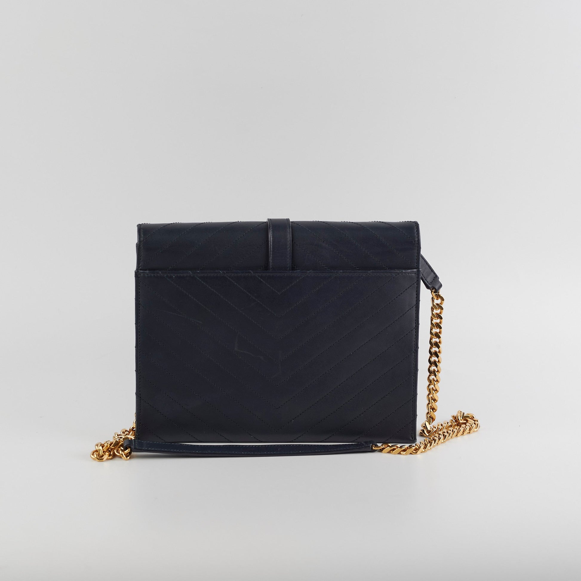YSL Saint Laurent Clutch With Detachable Navy Chain Clutch Bag