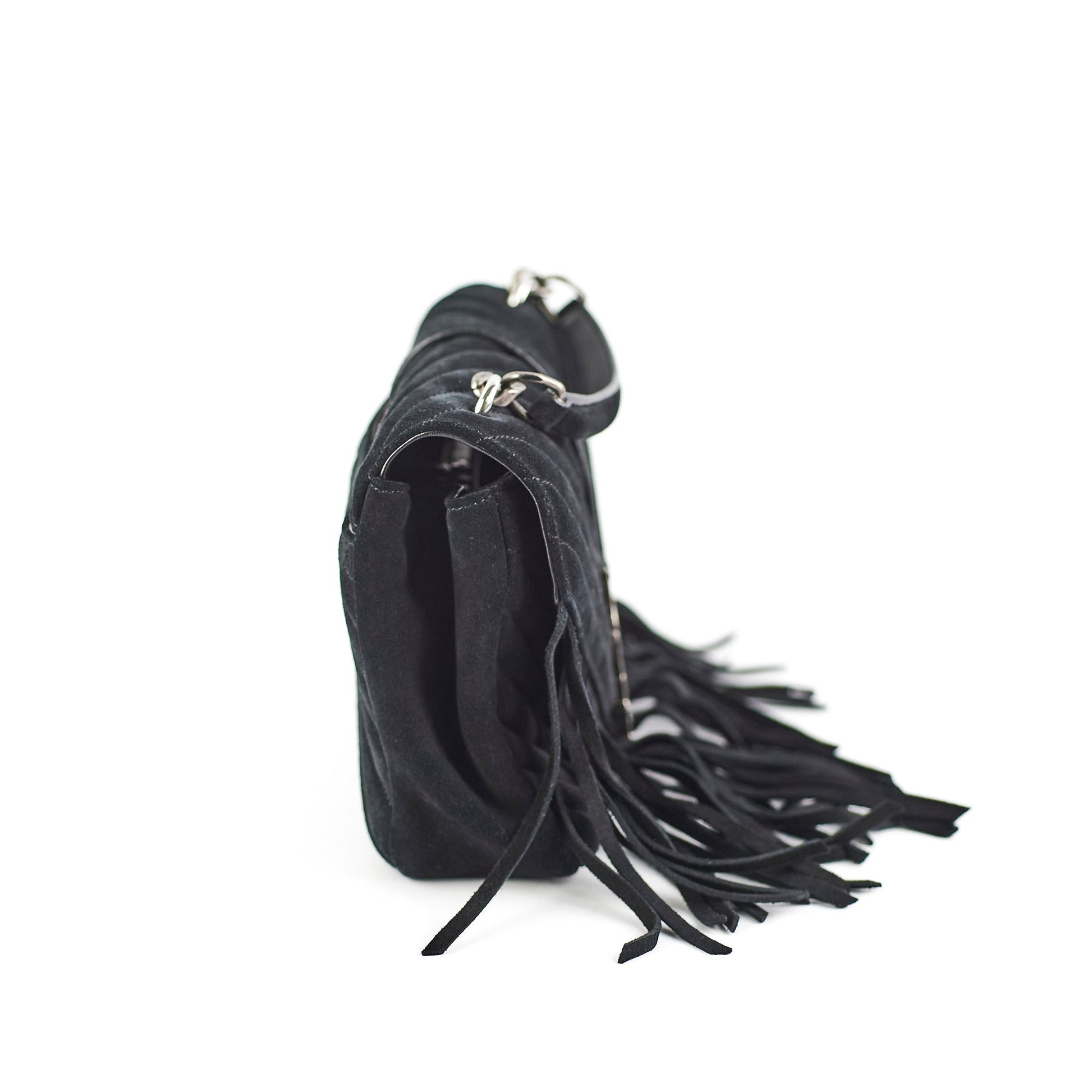 YSL Saint Laurent Tassel Crossbody Bag Suede Black