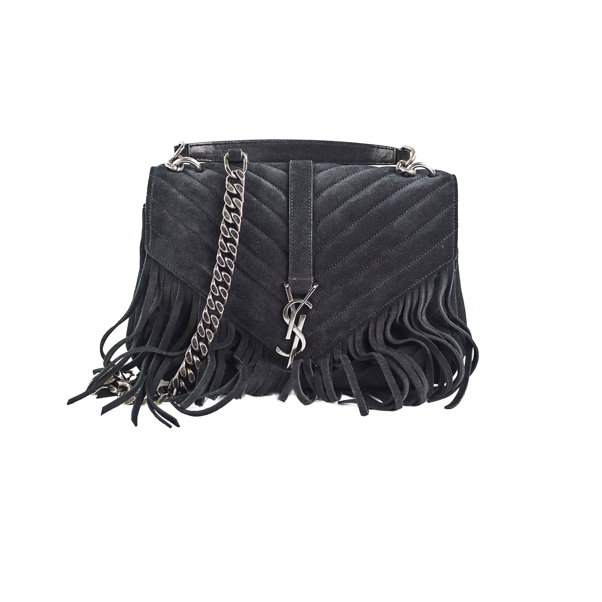 YSL Saint Laurent Tassel Crossbody Bag Suede Black