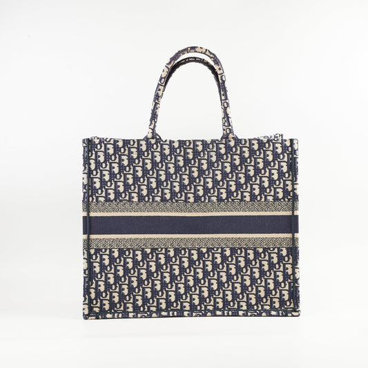Dior Christian Book Tote Oblique Navy Large Tote Bag