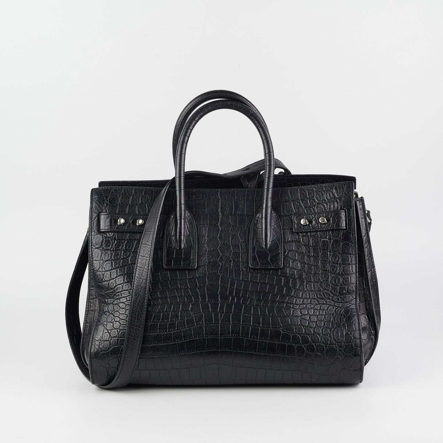 YSL Saint Laurent Crocodile Calfskin Crossbody Bag Black Embossed